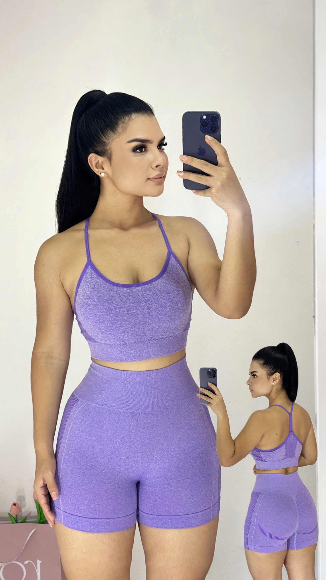 Set Deportivo top + licra corta.  Lila