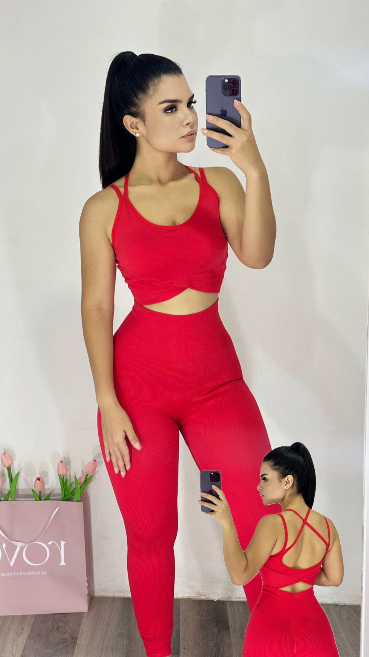 Set Deportivo top + licra  larga - Rojo