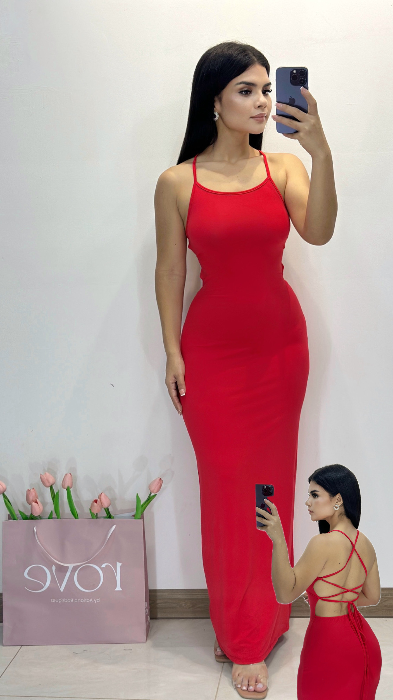 Maxidress espalda abierta, de tirantes - Rojo