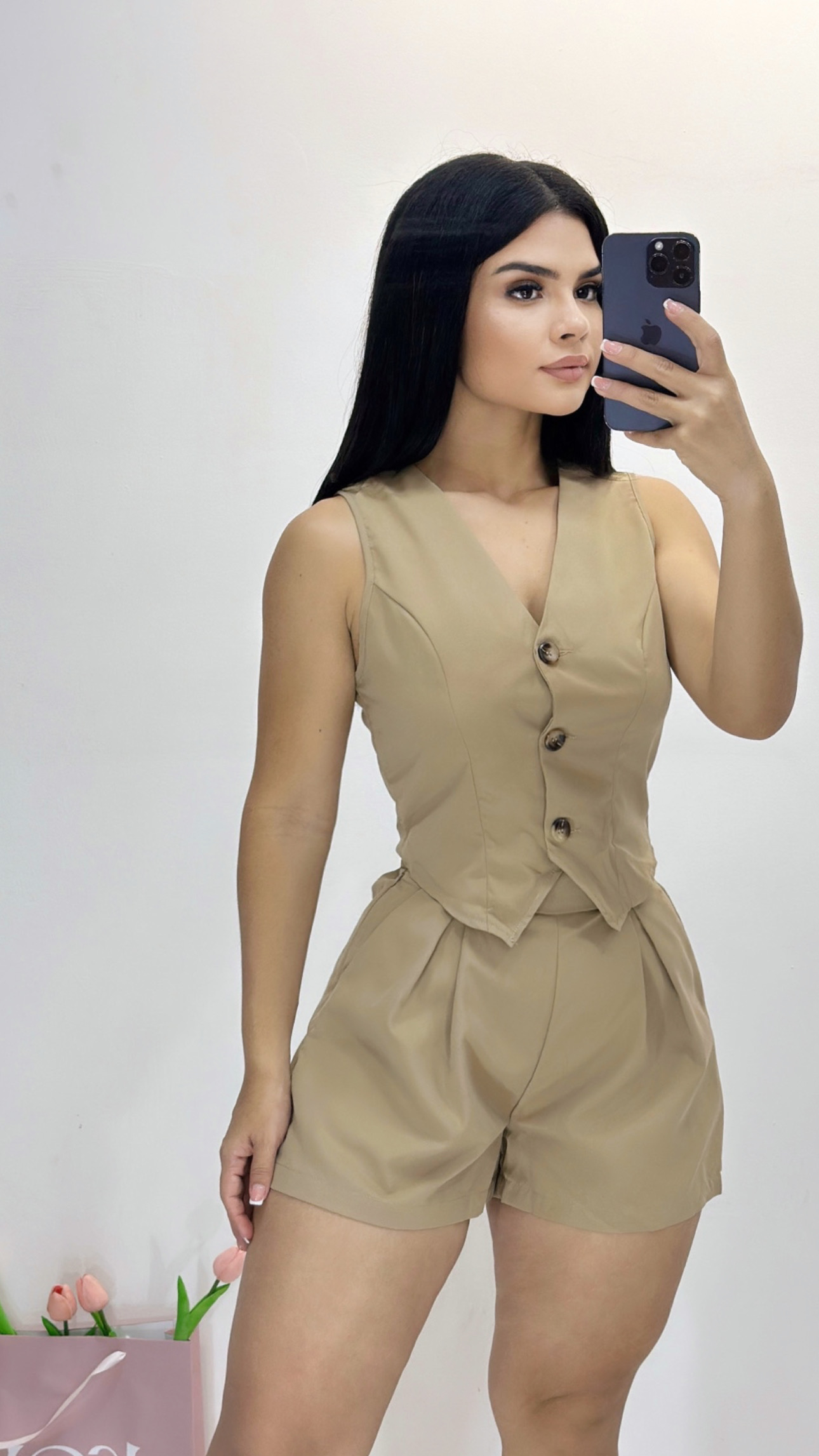 Conjunto Chaleco + Short -  Crema