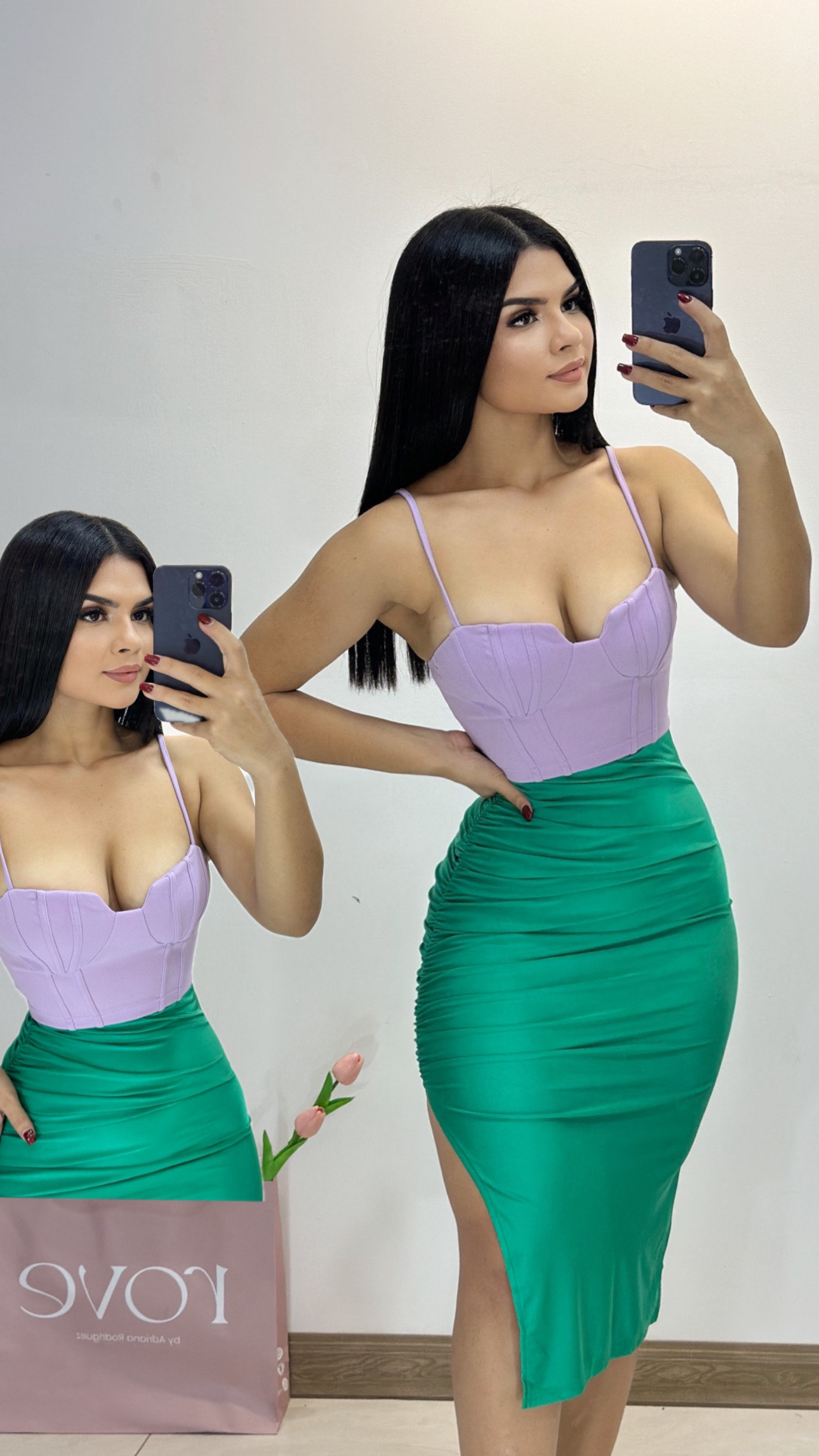 Falada midi con recogido y abertura - Verde