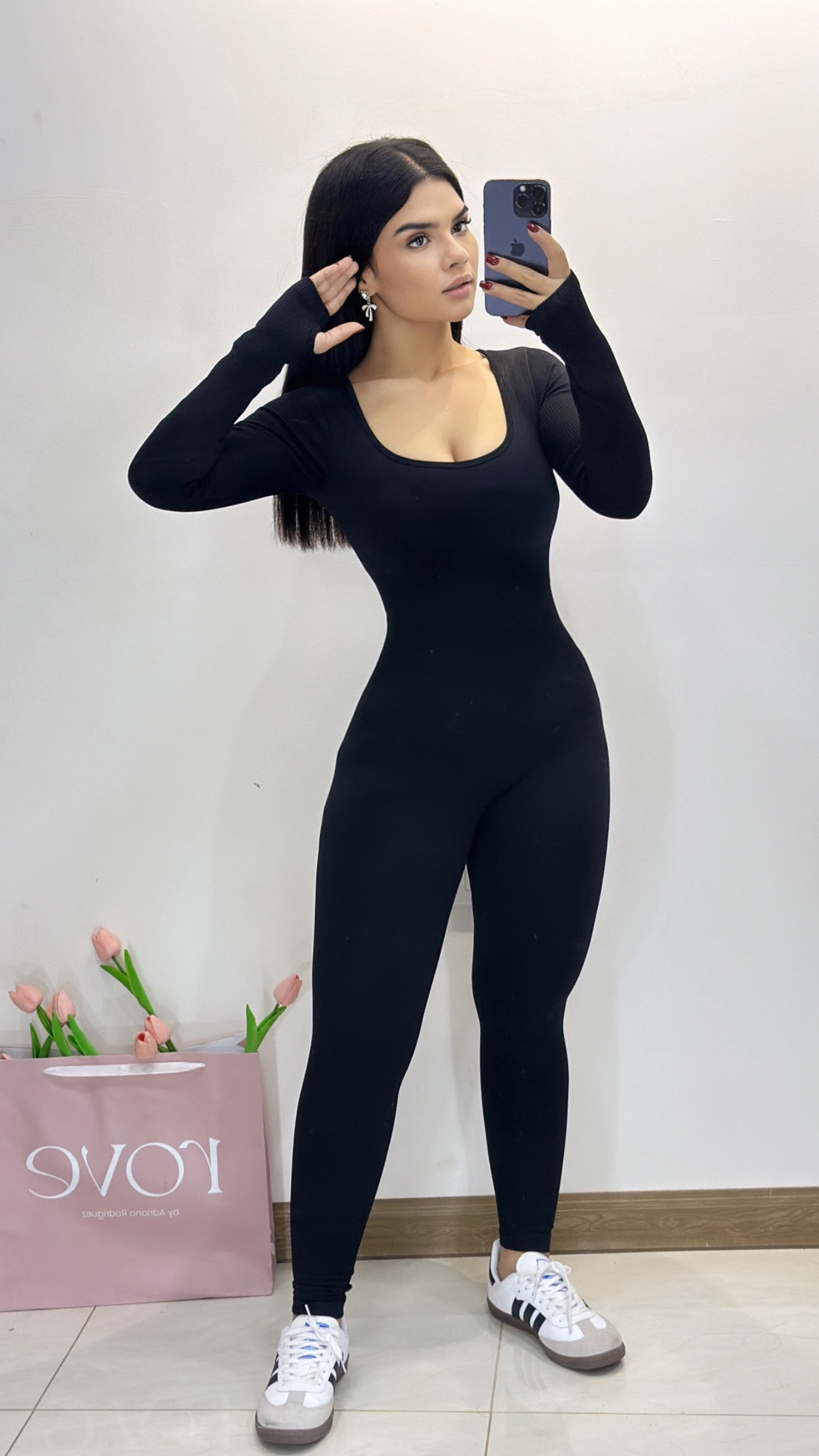 Jumpsuit deportivo manga larga - Negro