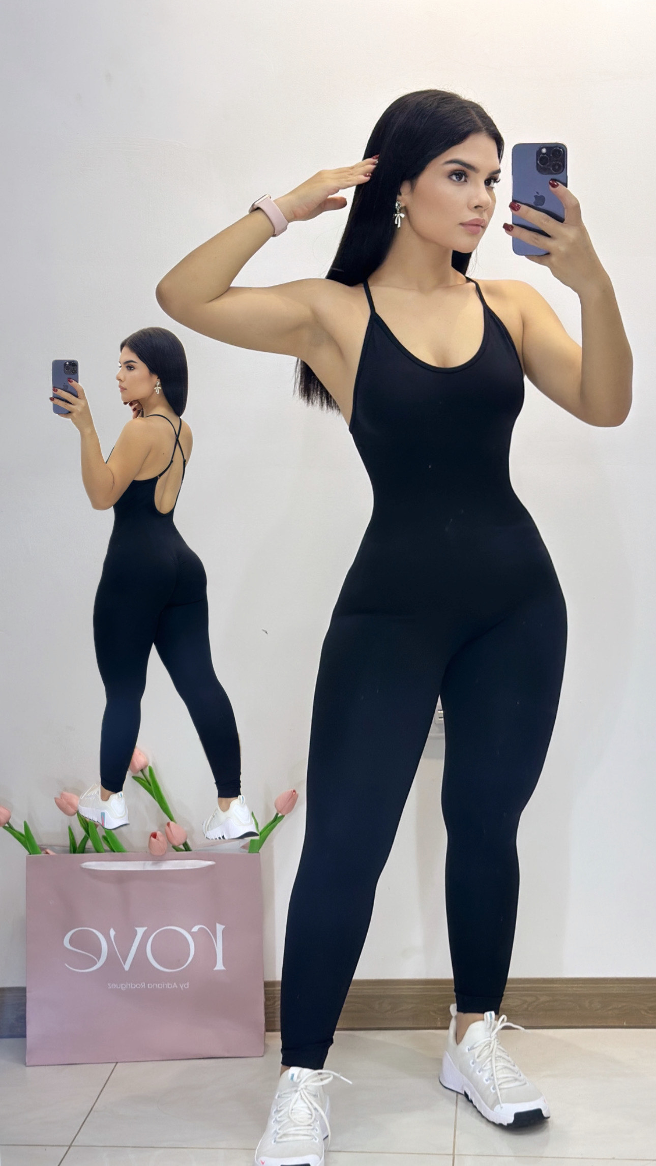 Jumpsuit deportivo de tirantes cruzados - Negro