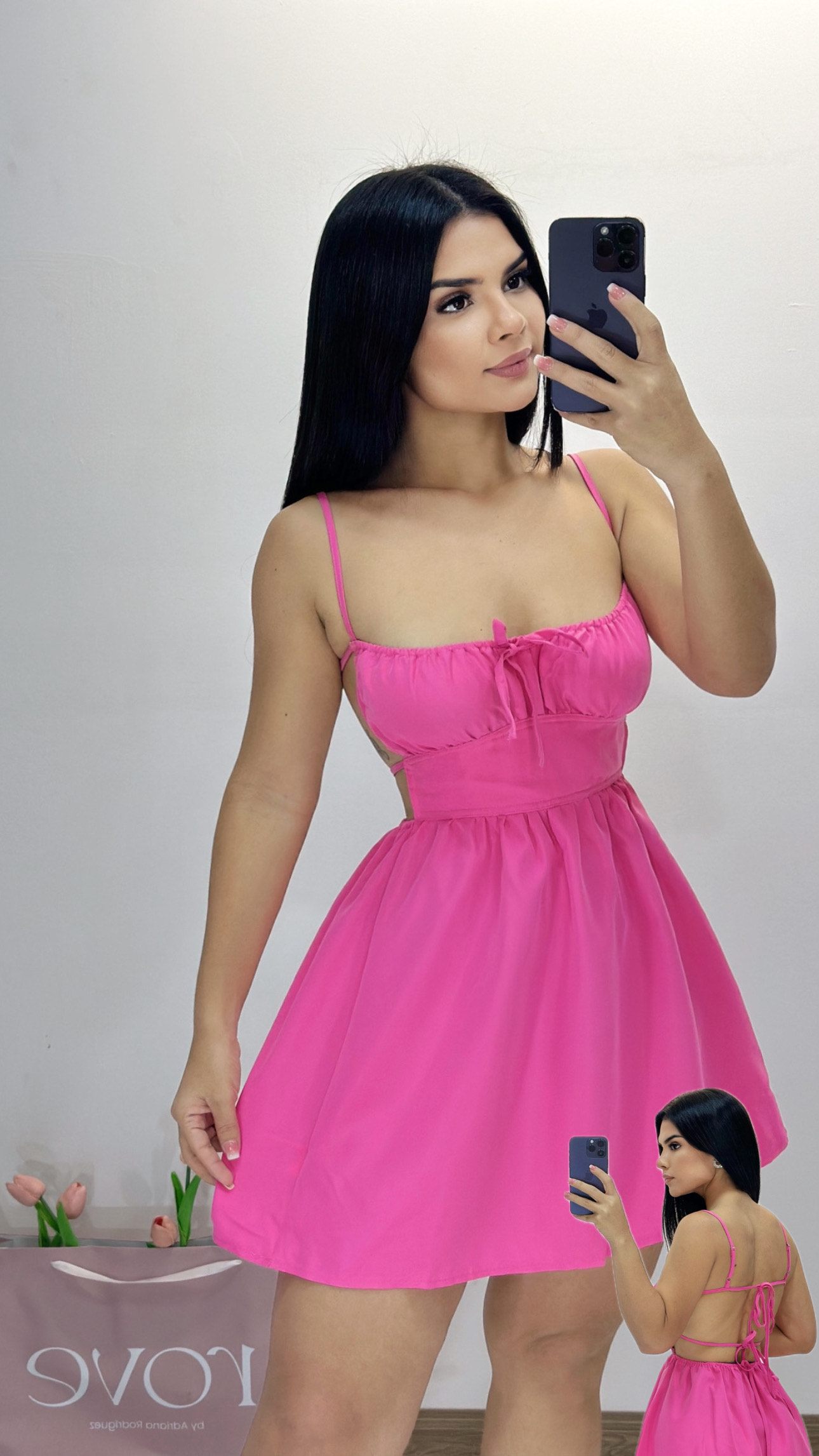 Vestido corto espalda abierta cruzada - Rosa
