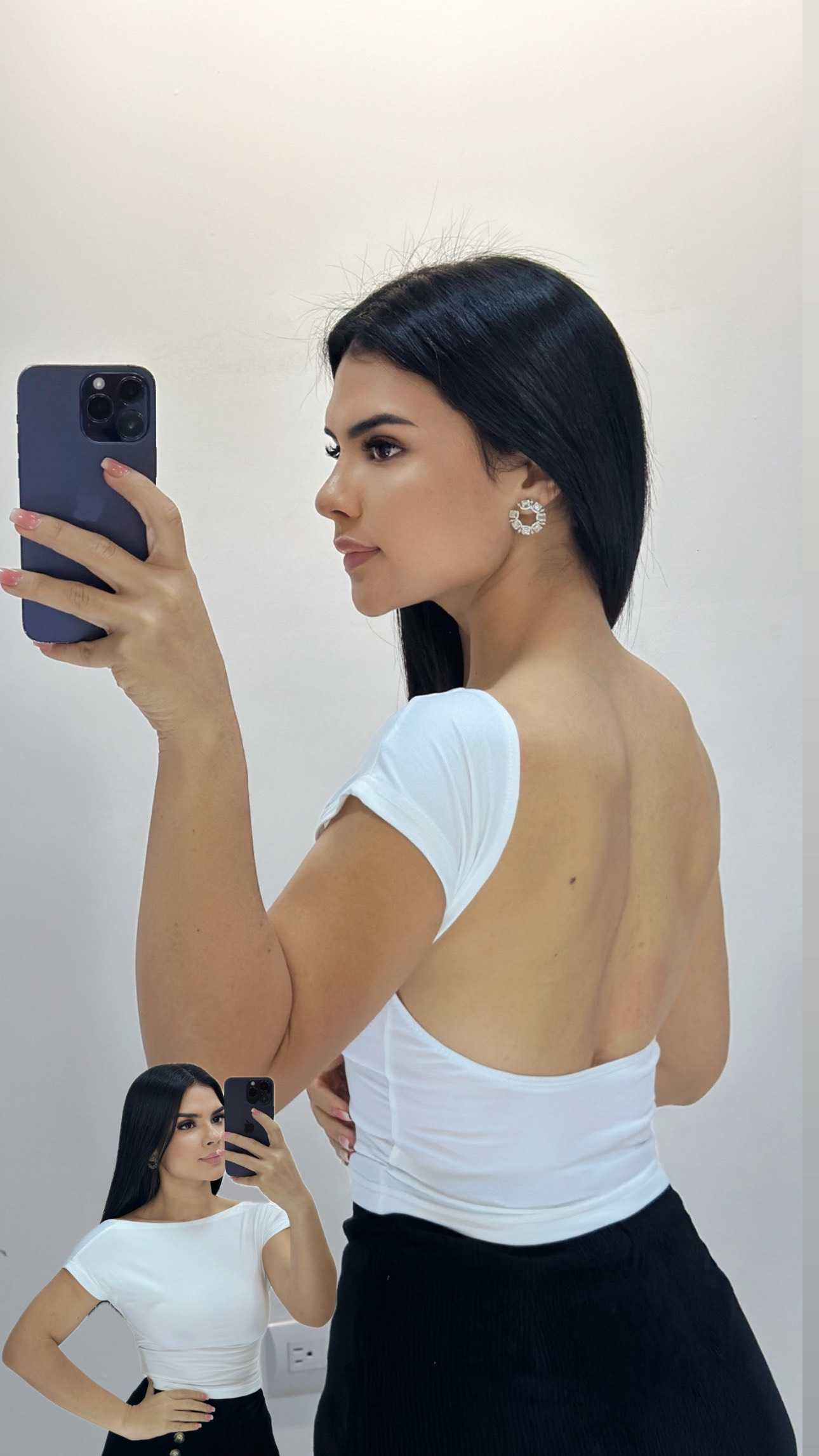 Blusa manga corta espalda abierta - Blanca