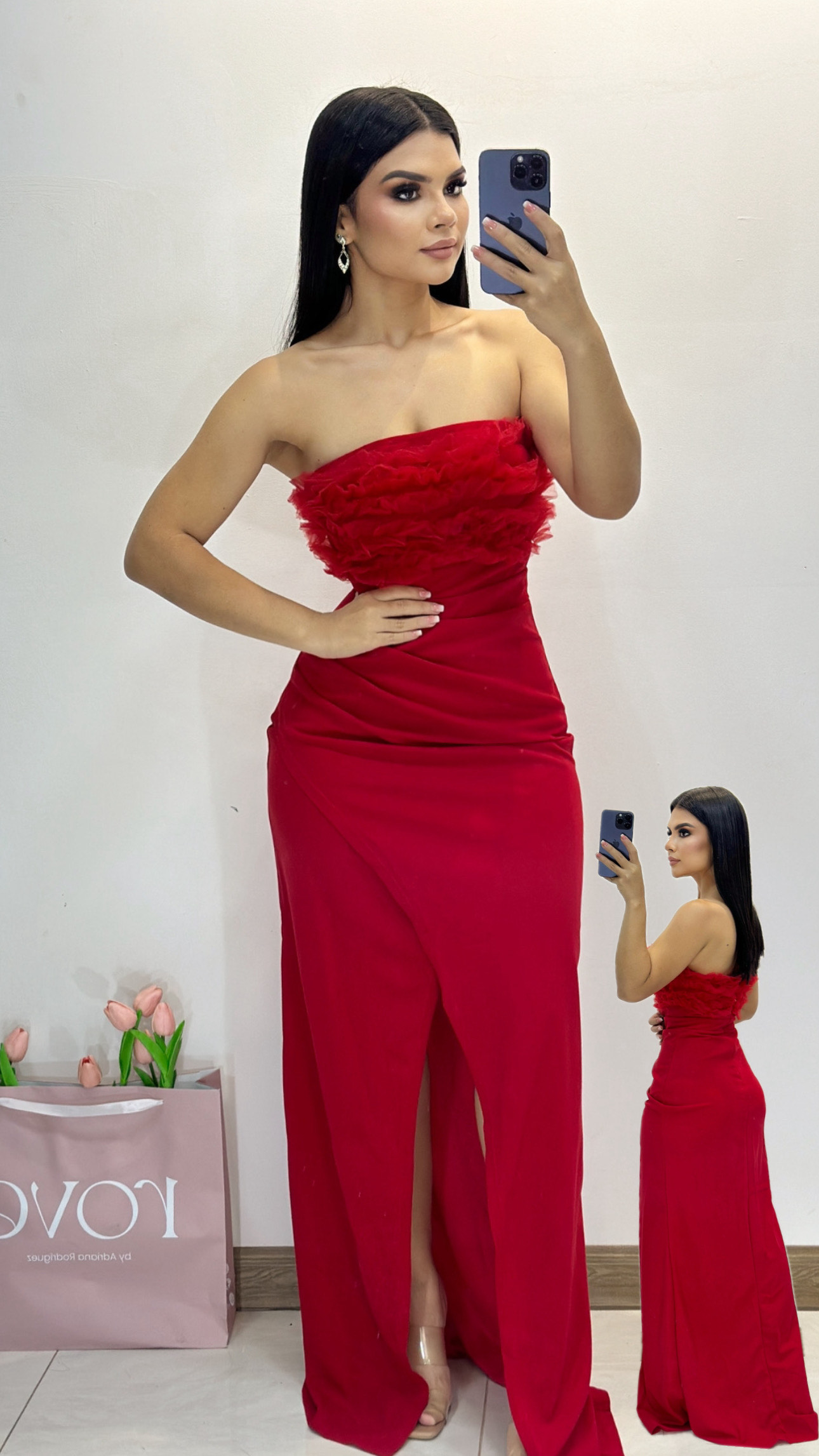 Vestido tubo con vuelos y abertura - Blanco - Talla XL