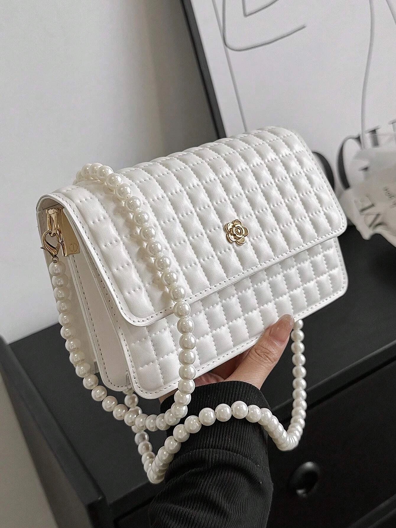 Bolsos a cuadros con rosa  - Blanco