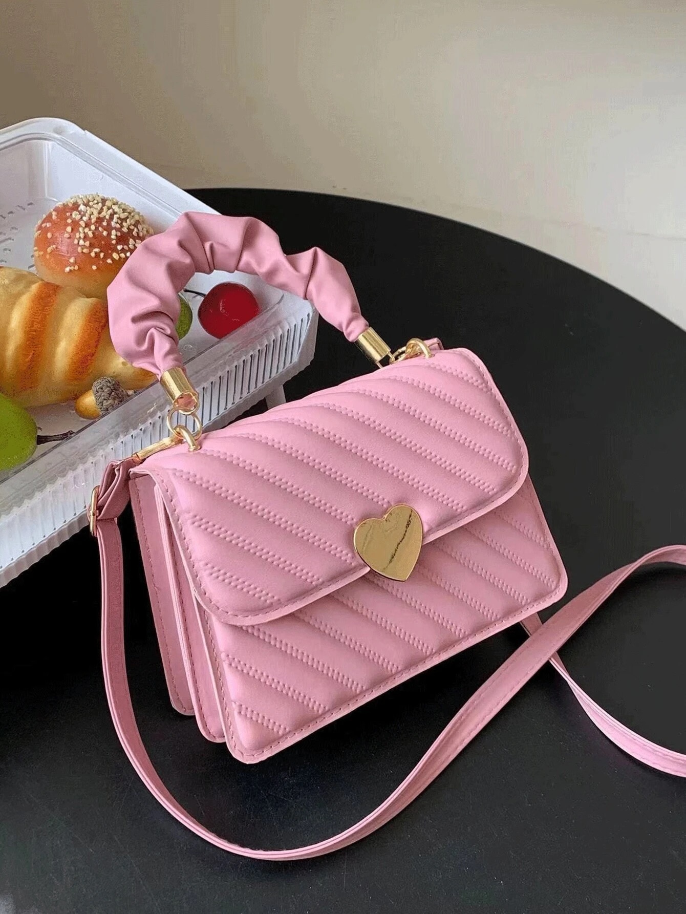 Bolso con corazon dorado - Rosa