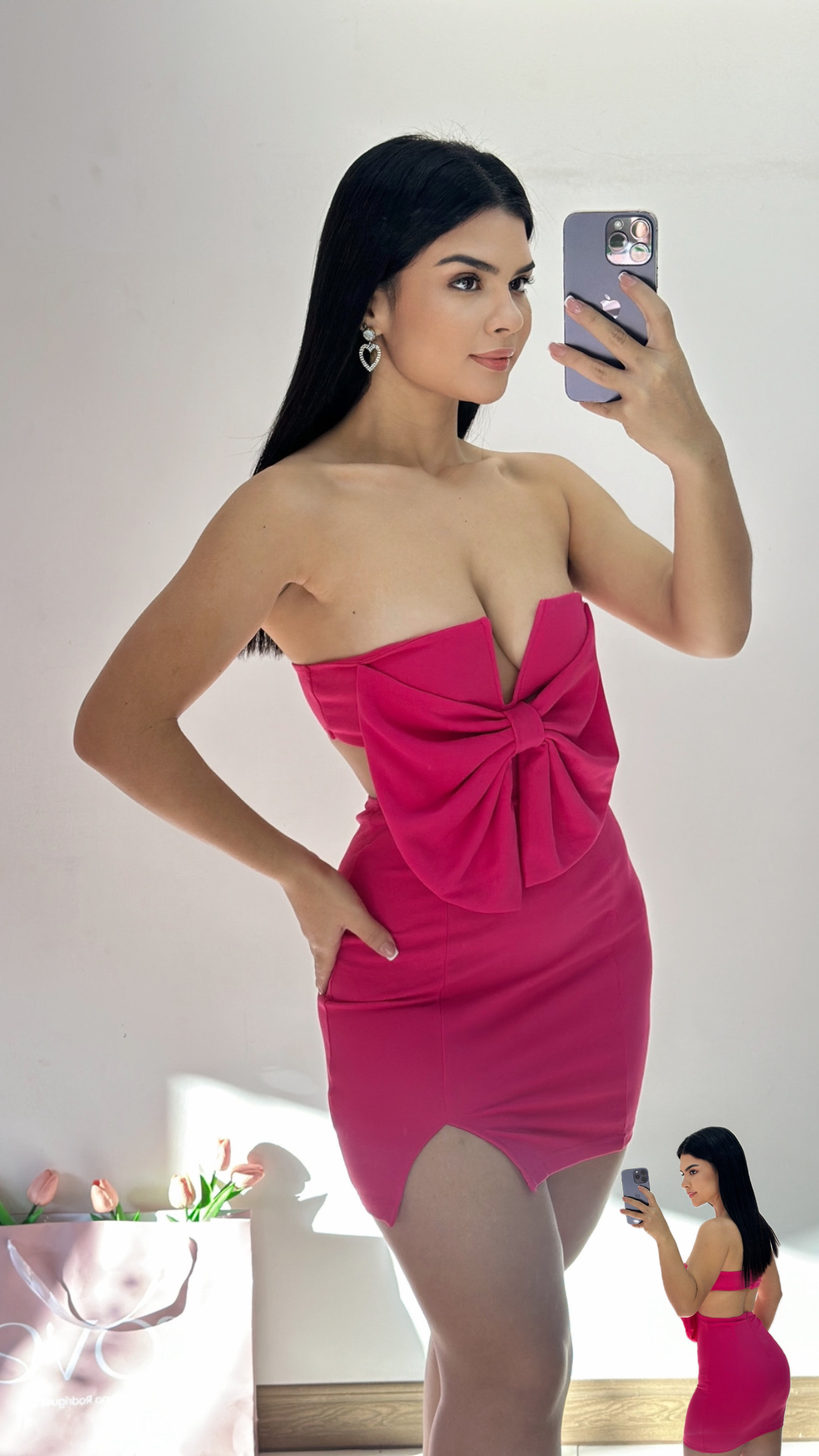 Vestido corto de lazo - Rosa