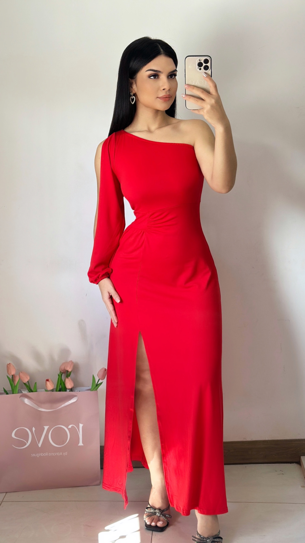 Vestido largo de una manga - Rojo