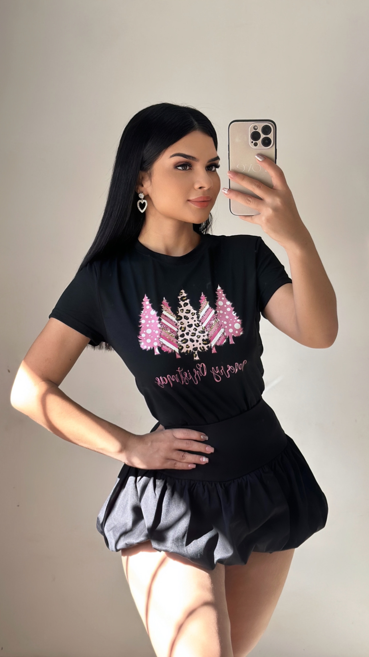 Camiseta estampado merry christmas - Negra