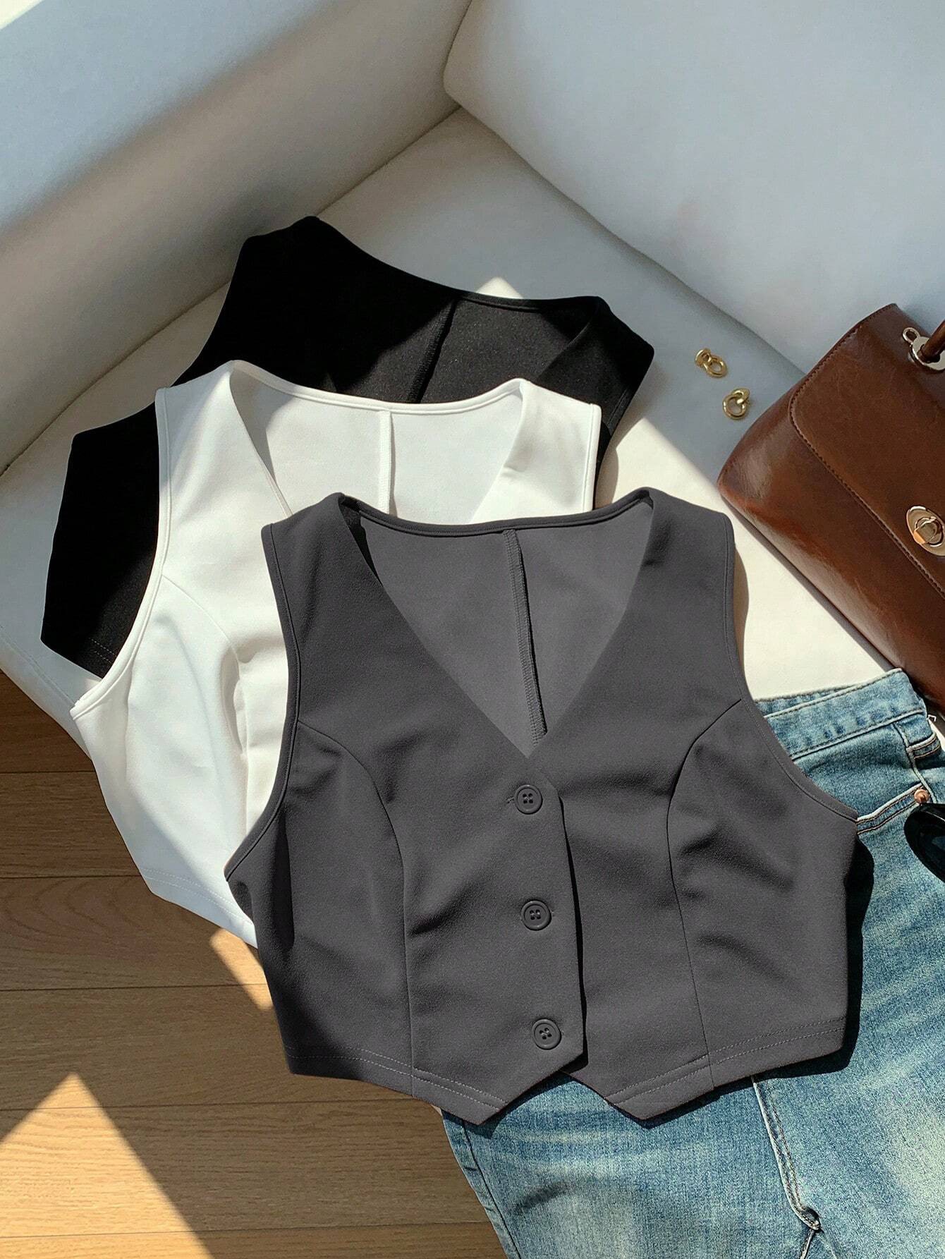 Chaleco de botones corto -  Negro