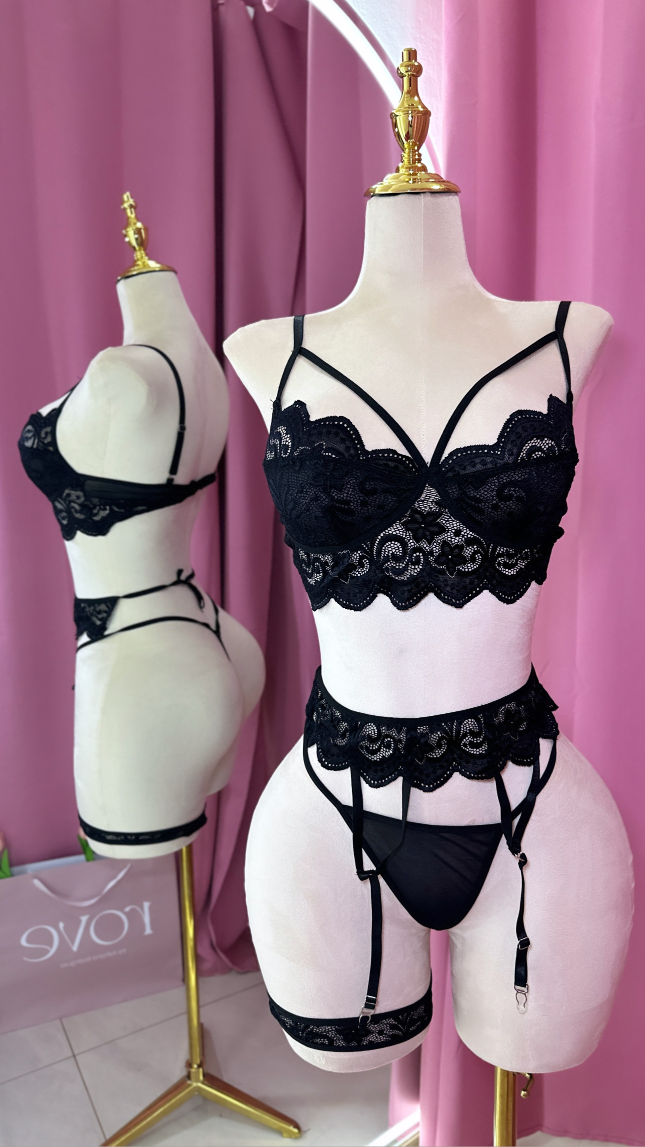 Lencería - Negra 3 piezas con liga