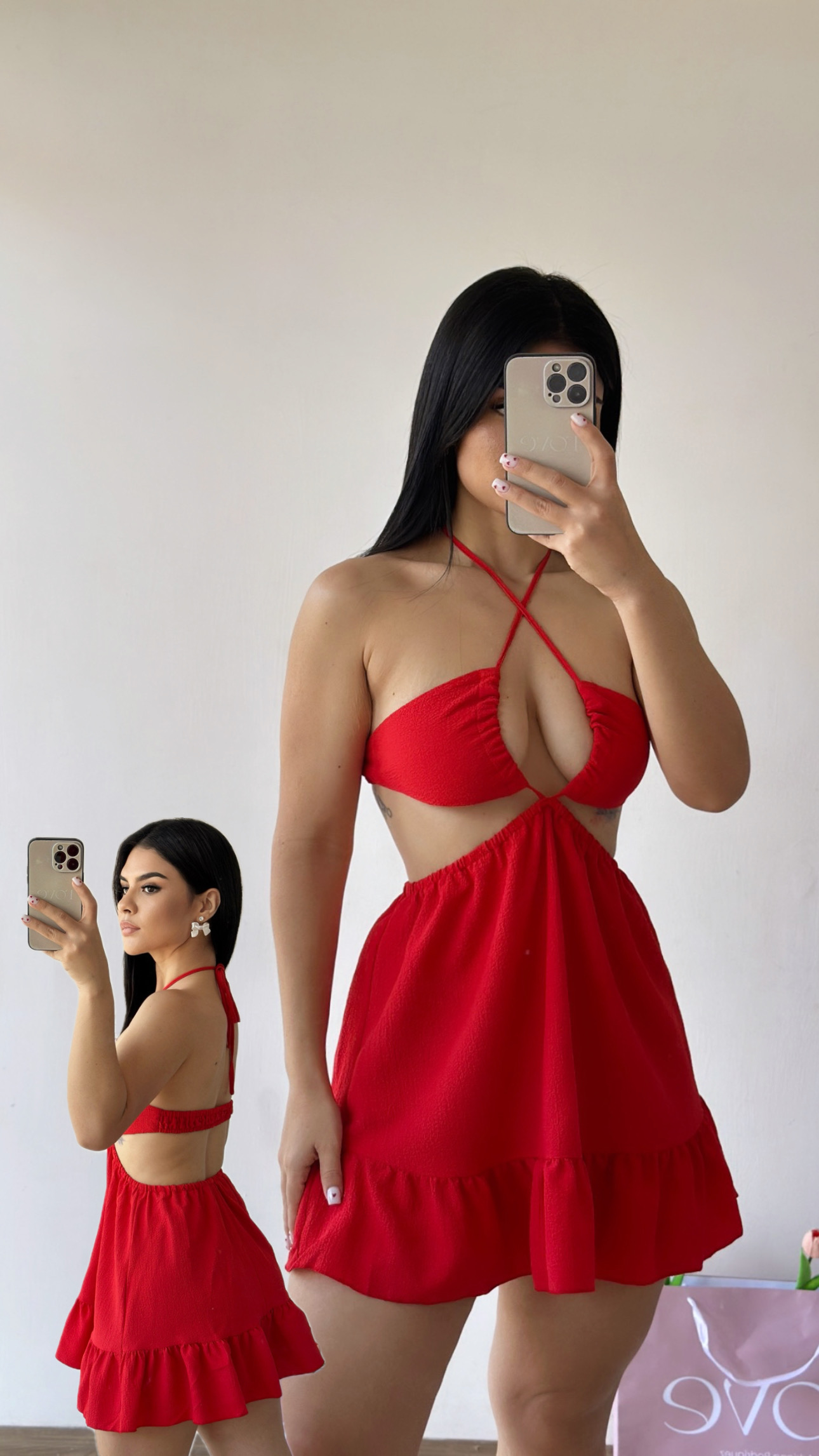 Vestido corto con abertura - Rojo