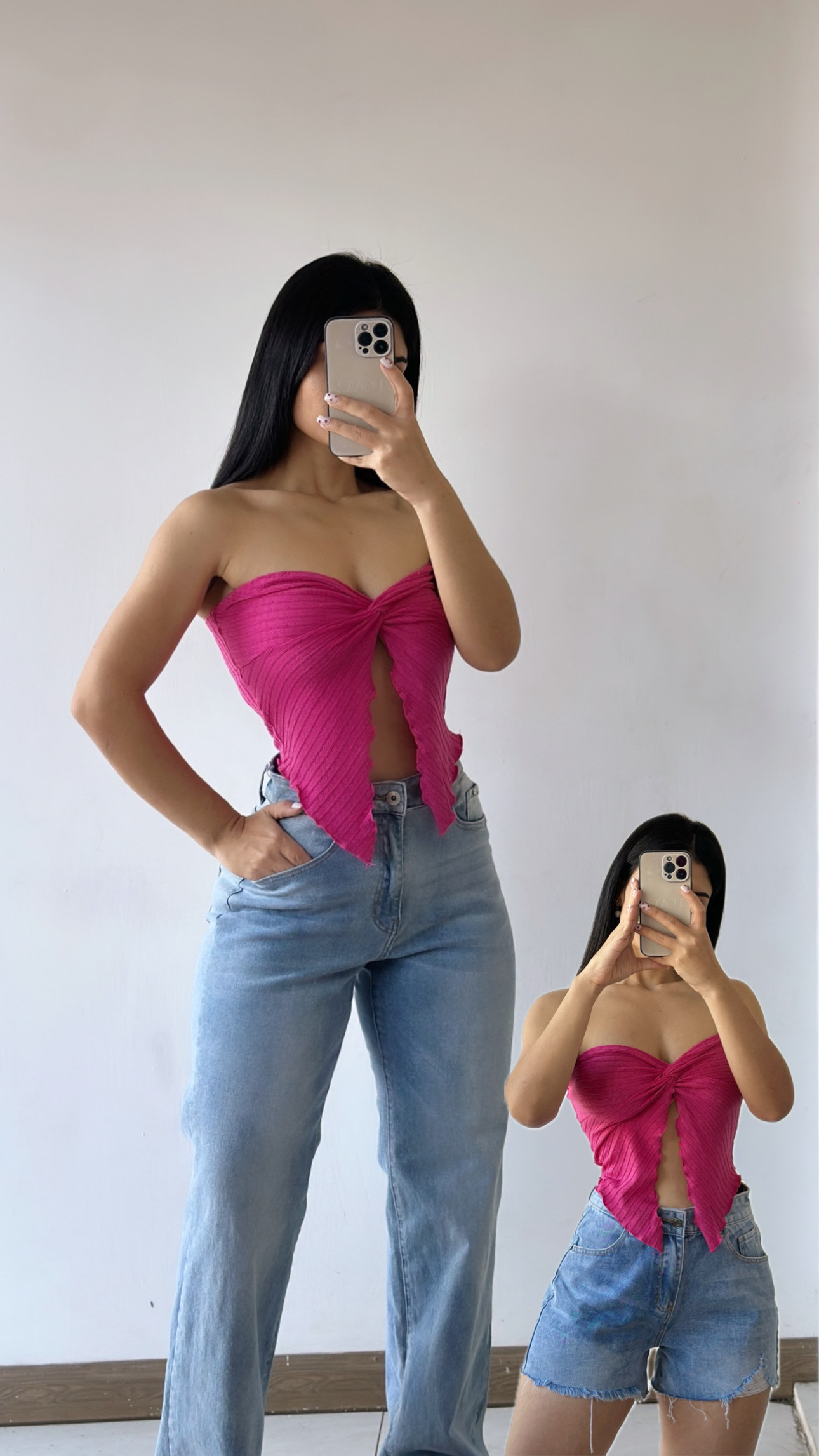 Croptop strapless con abertura - Rosa