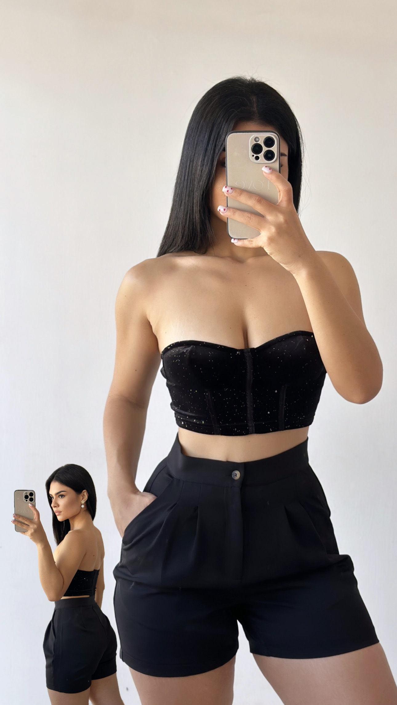Croptop con brillos - Negro