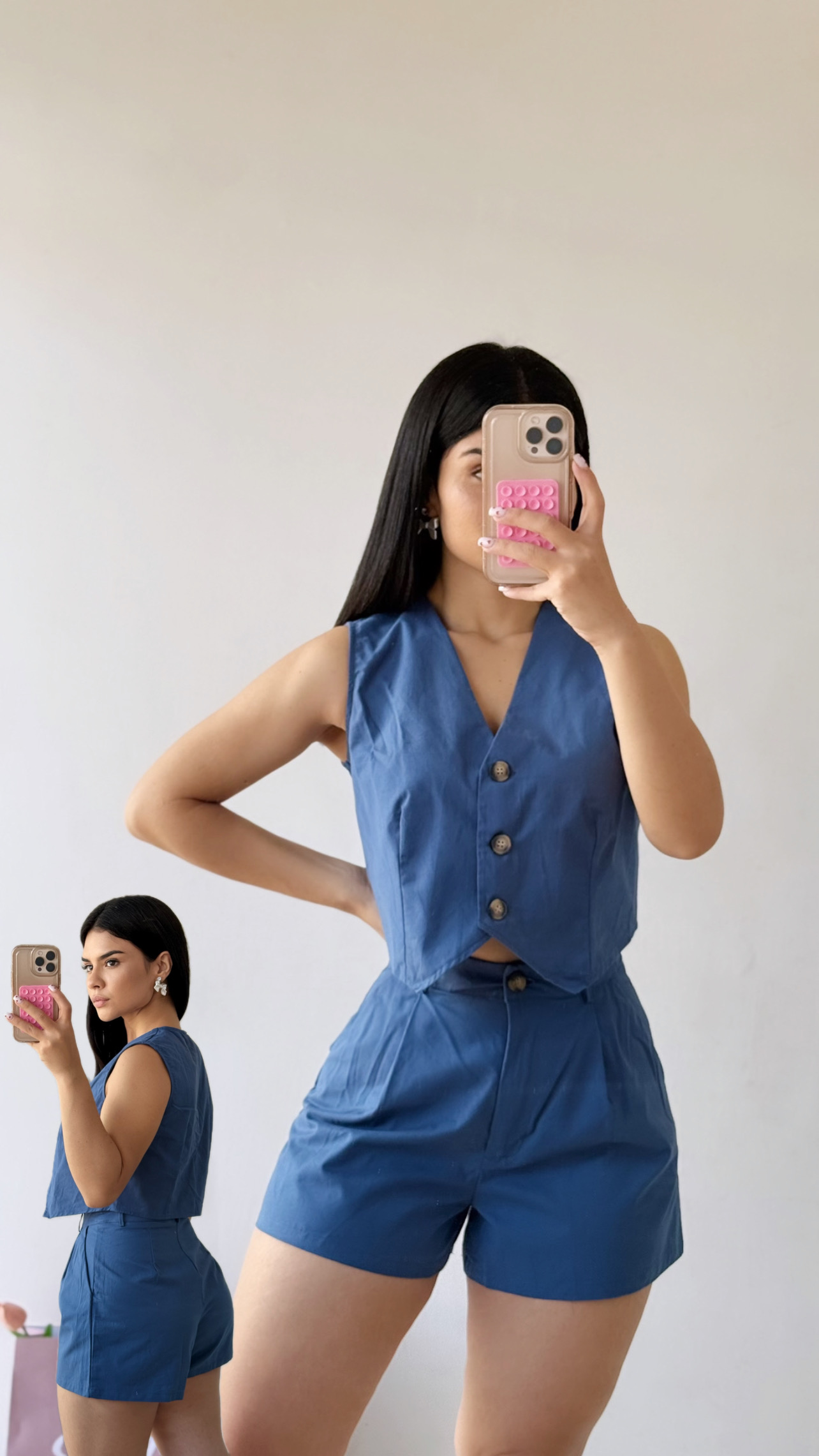 Conjunto de chaleco de botones + short - Azul Navy