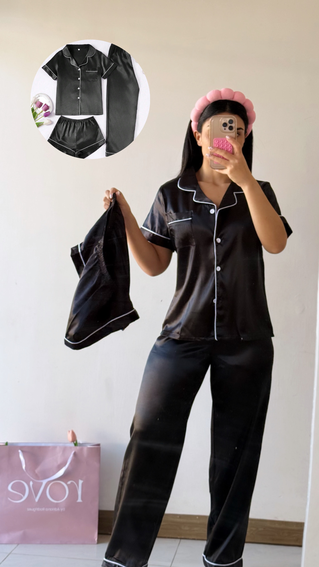 Set de 3 piezas satén - Negro