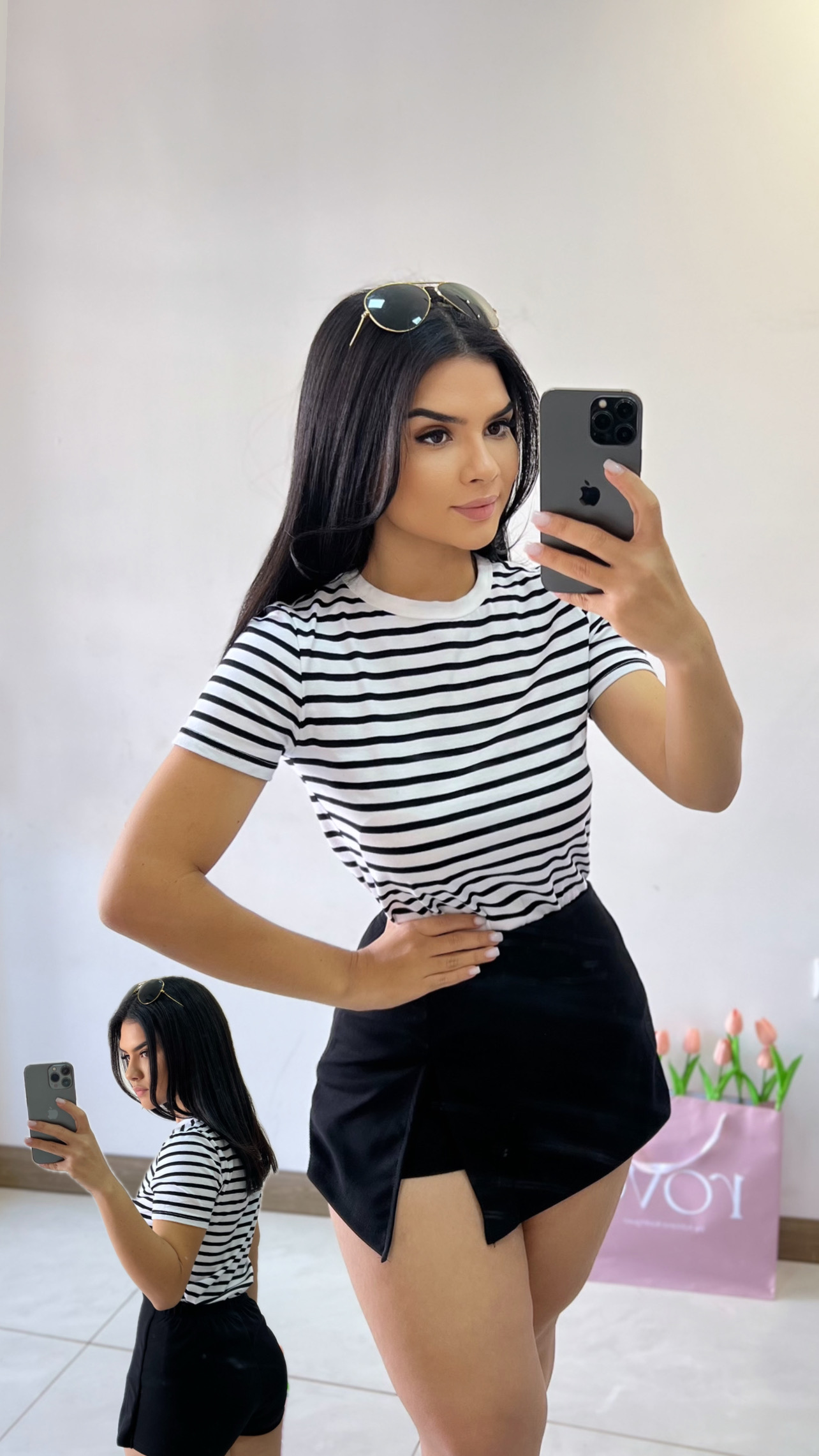 Camiseta con rayas - Blanco con negro