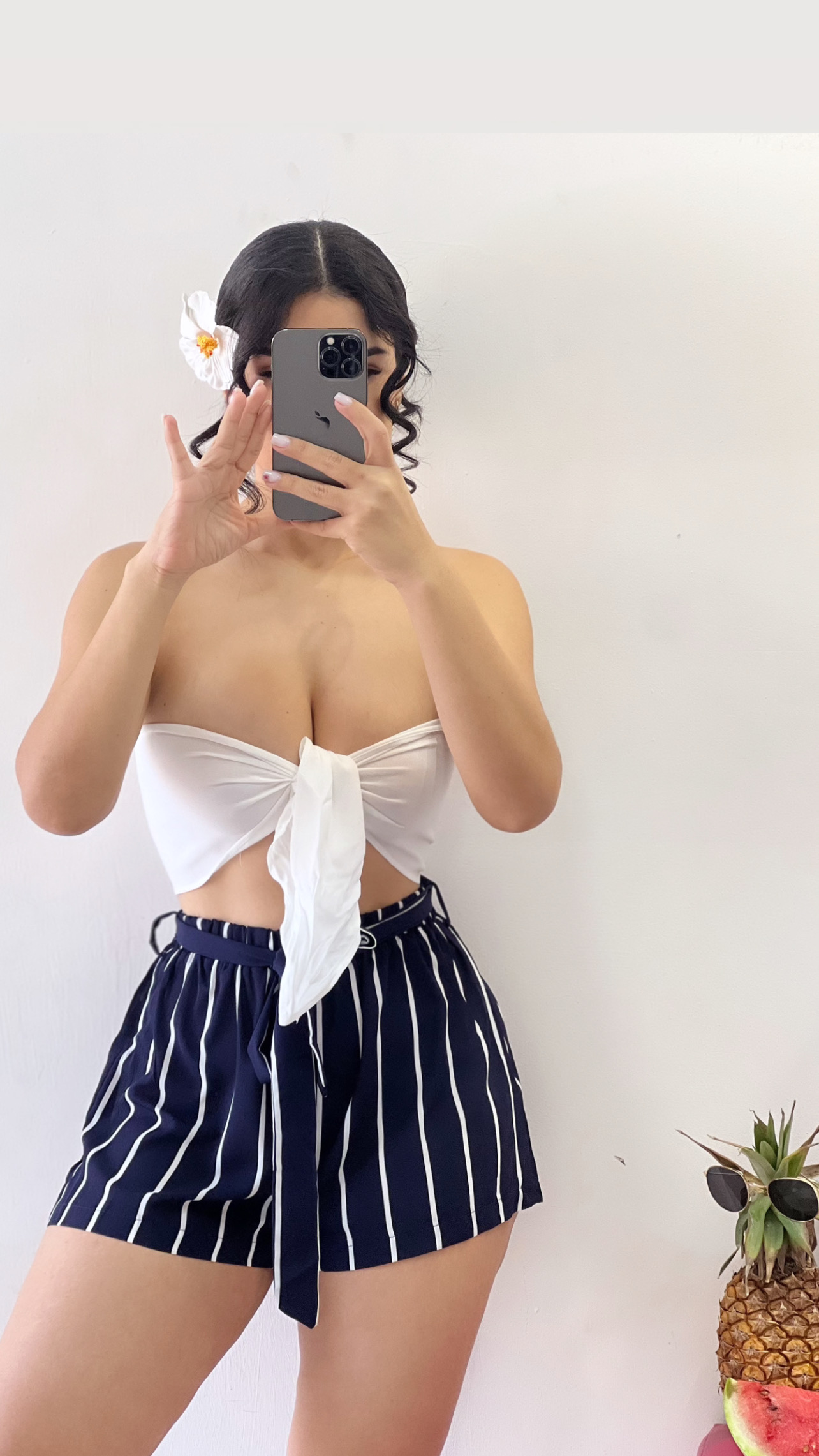 Conjunto de croptop + short azul con rayas