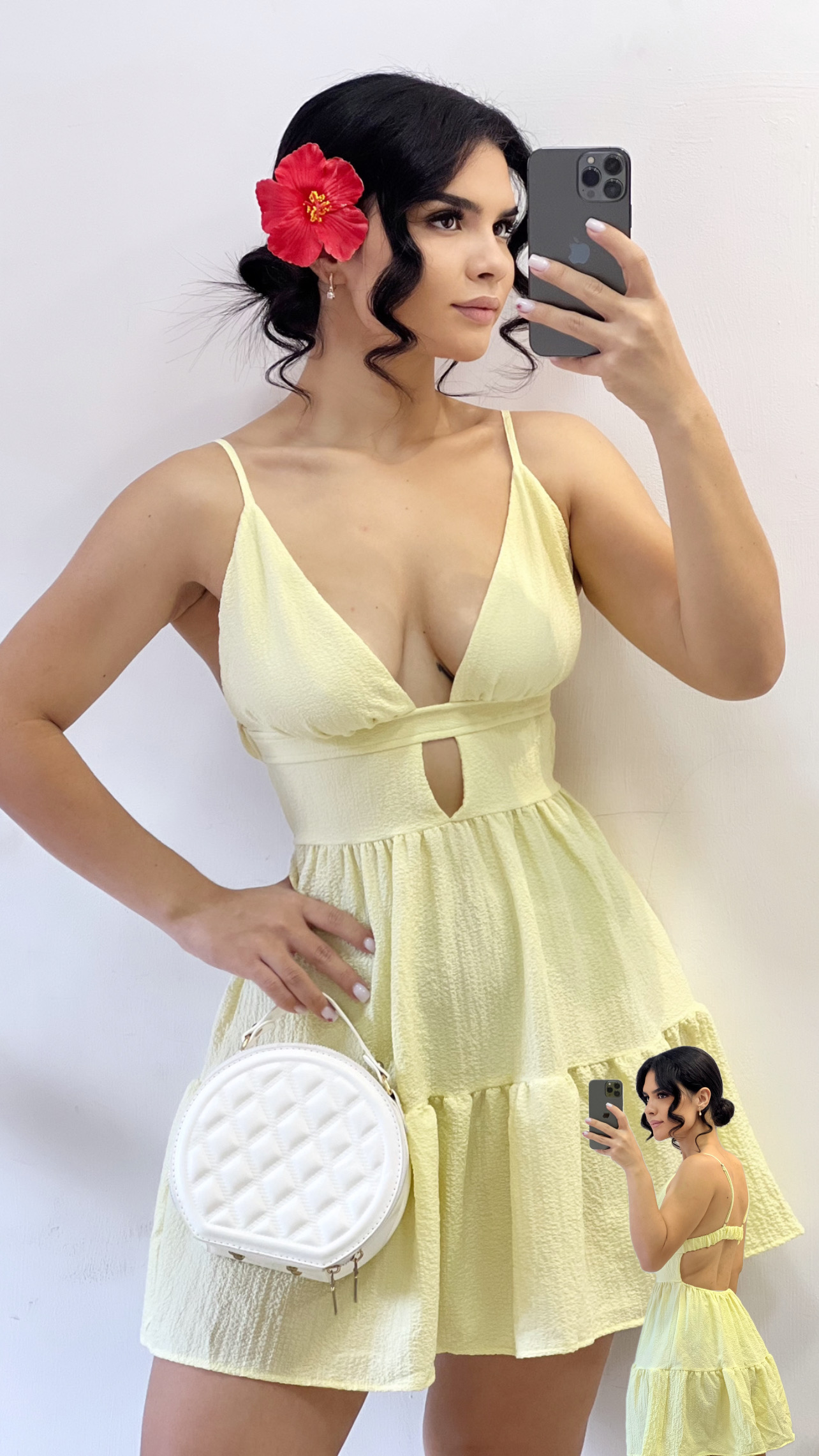 Vestido corto espalda abierta - Amarillo