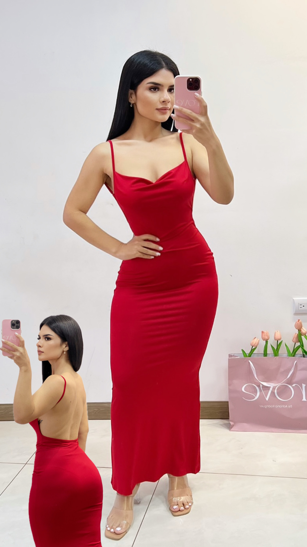 Vestido largo de tirantes espalda descubierta - Rojo