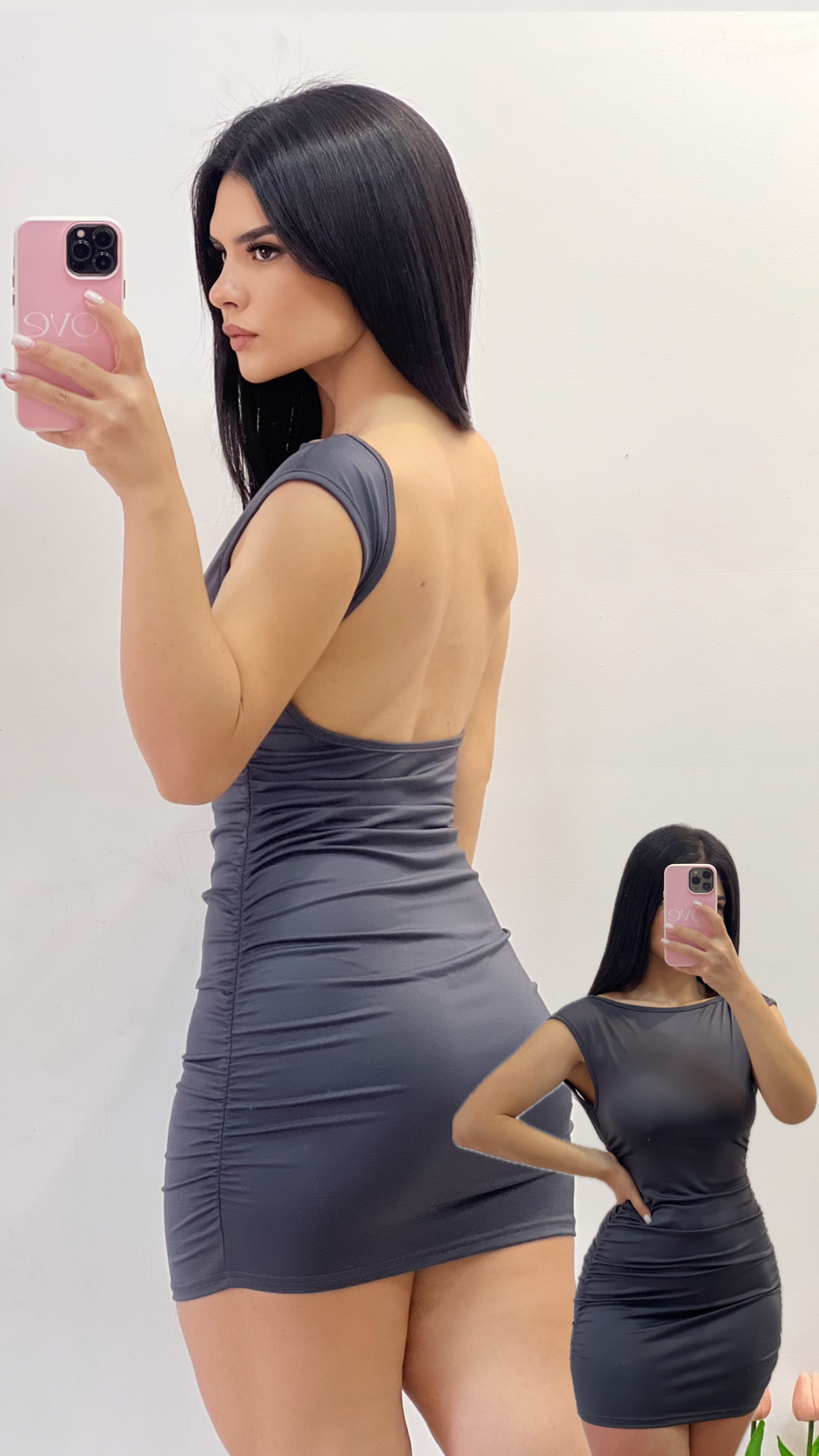 Vestido corto espalda abierta - Gris