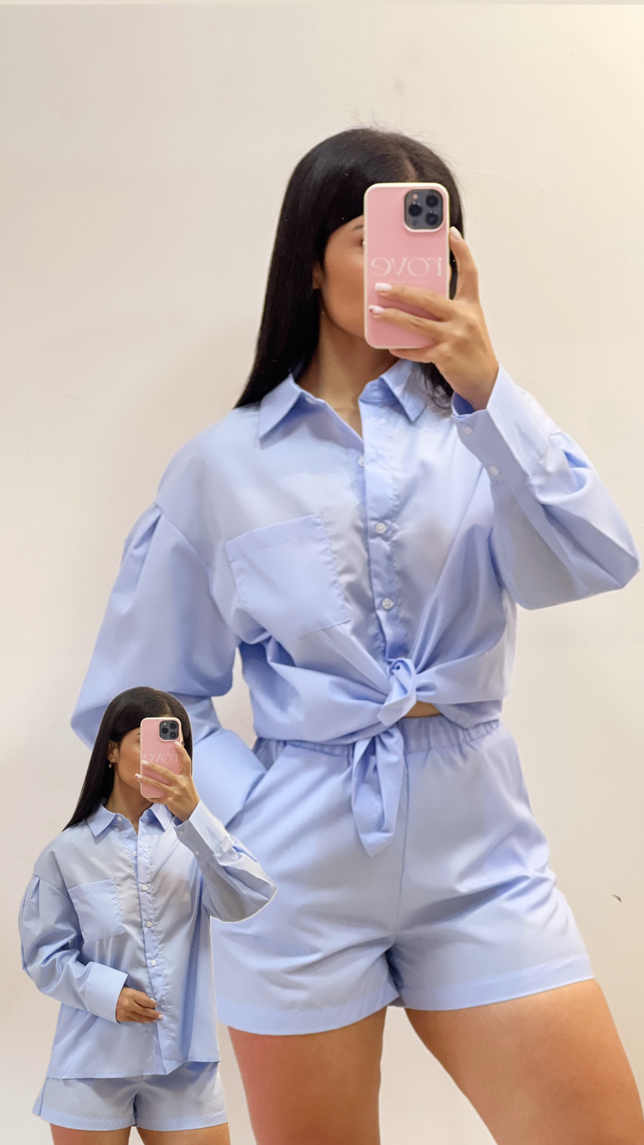 Conjunto de blusa oversize + short Celeste