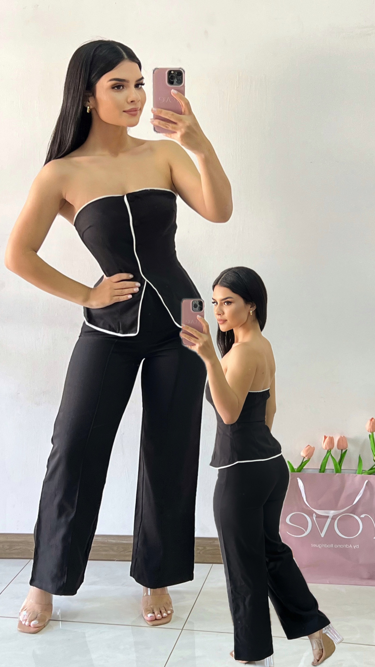 Conjunto de traje con líneas - Negro