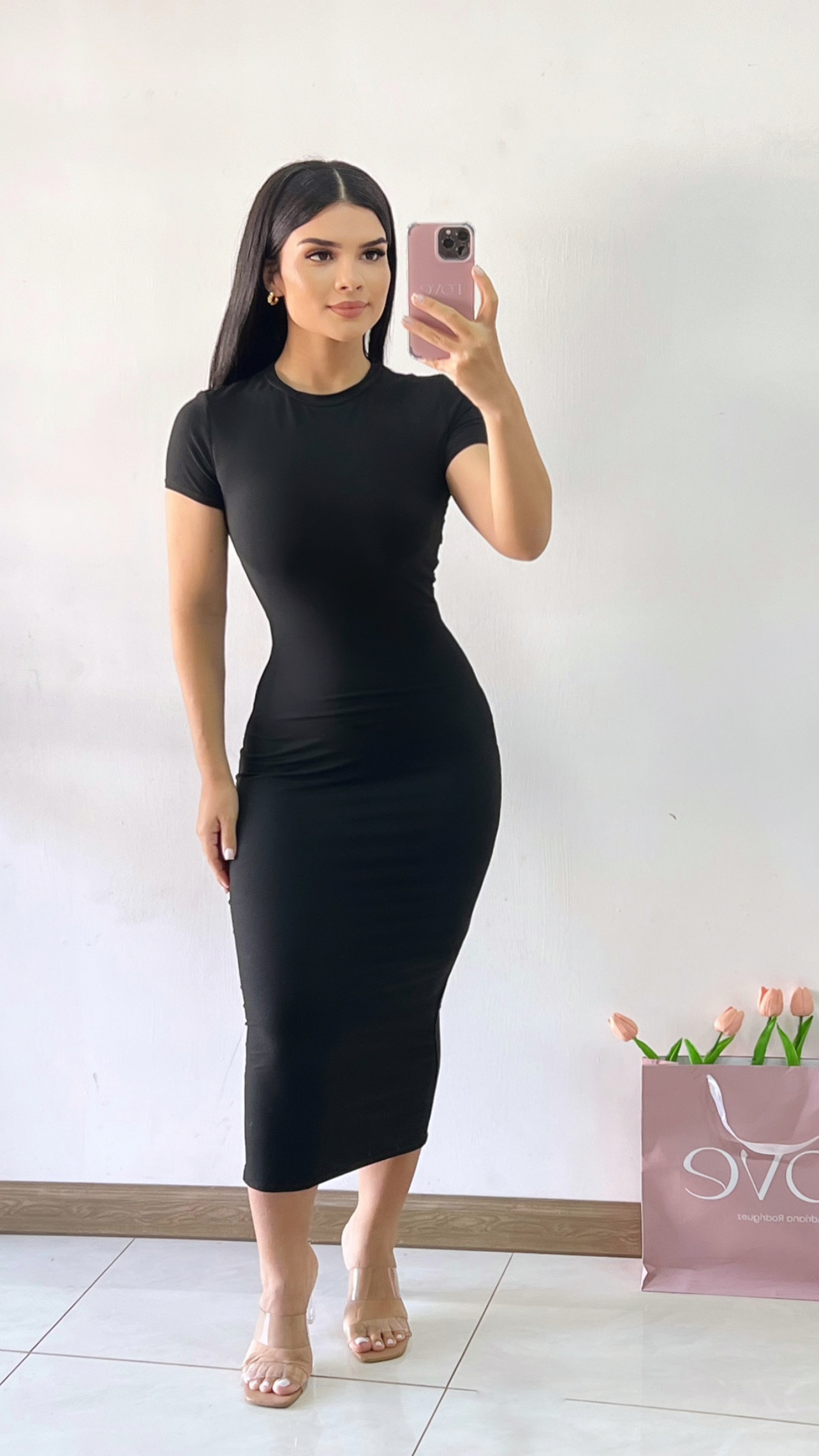 Vestido básico mangas - Negro