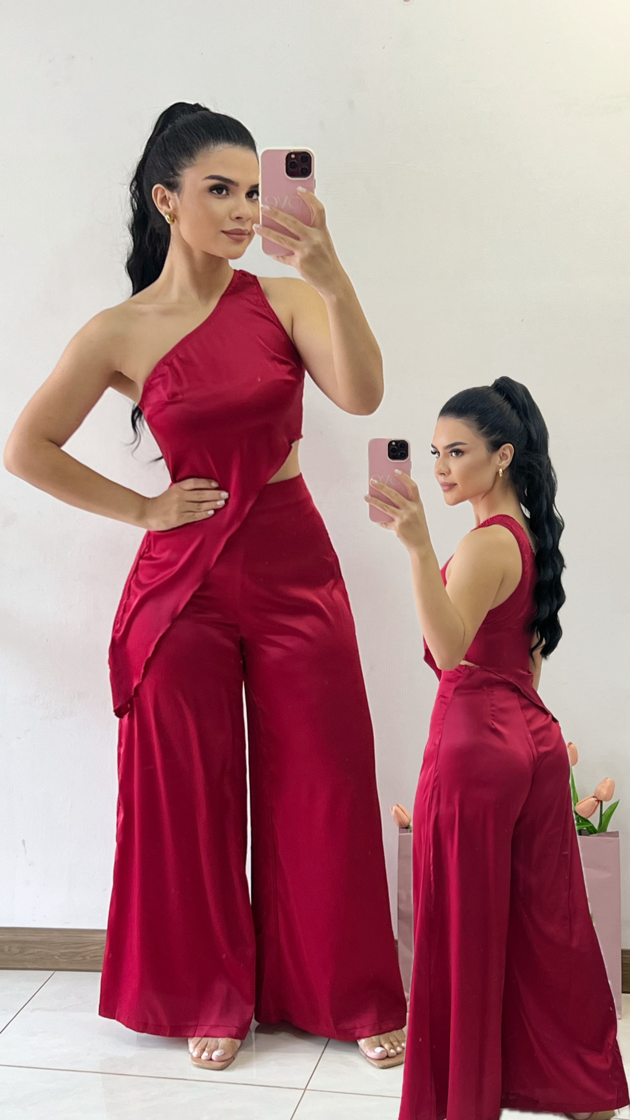 Conjunto satén - Rojo vino