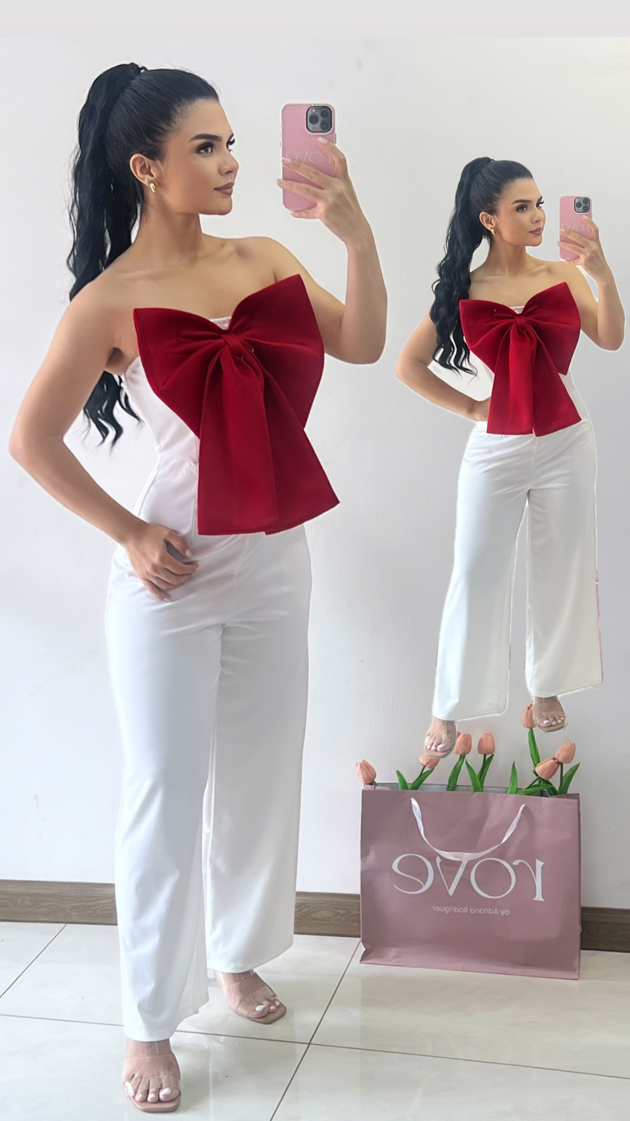 Jumpsuit con lazo 3D - Blanco