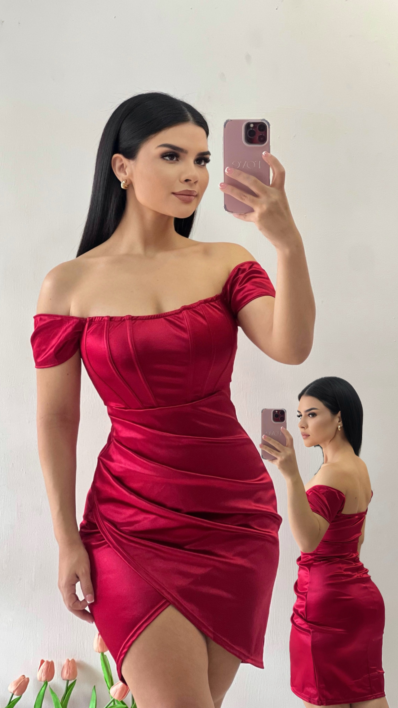 Vestido corto de princesa - Rojo vino