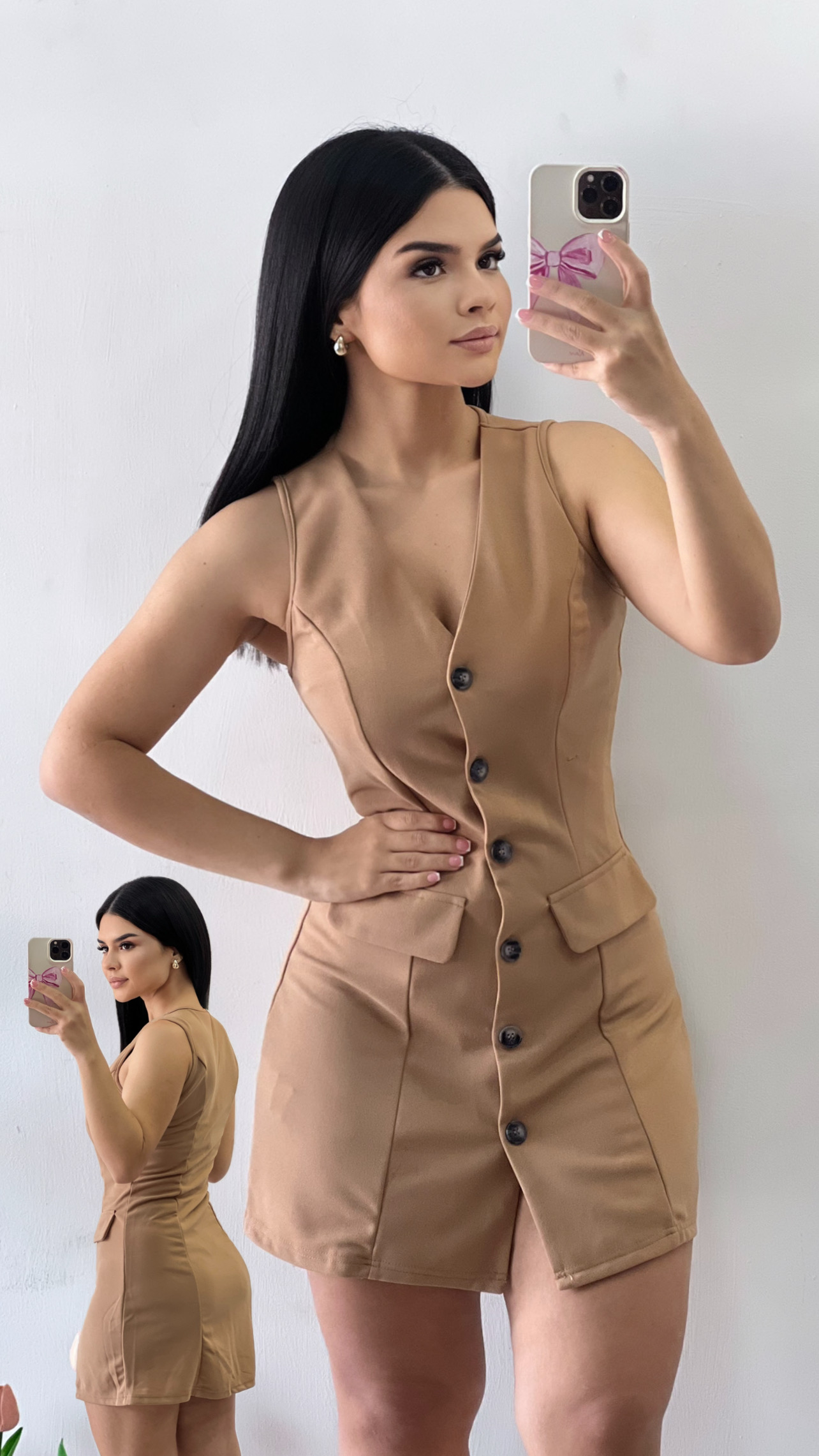 Vestido corto estilo chaleco - Caqui