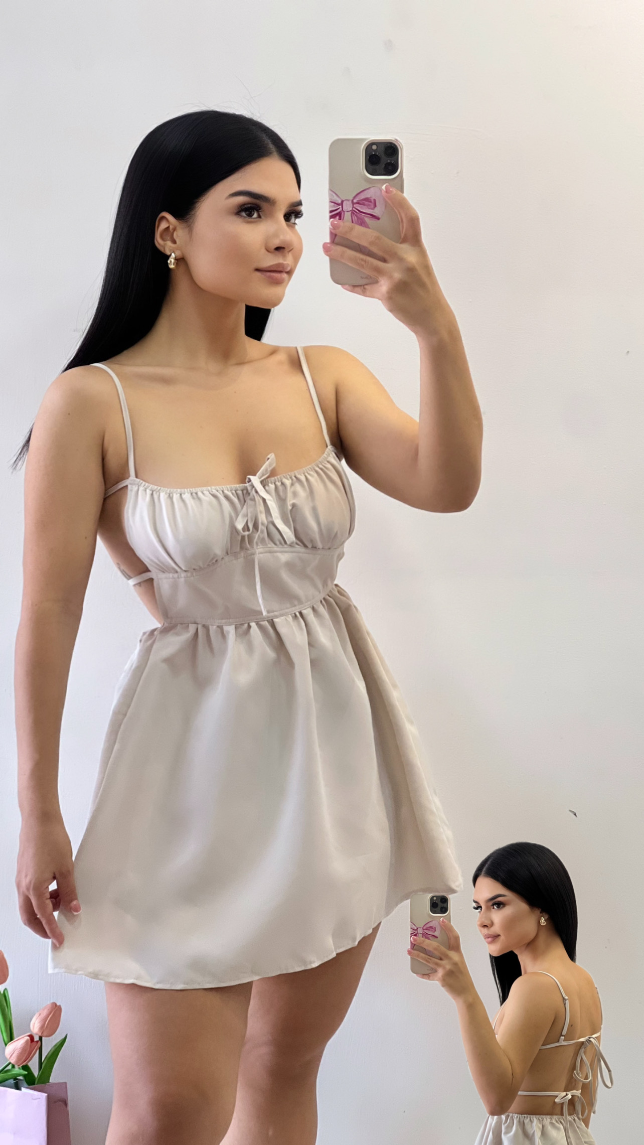 Vestido corto espalda abierta - Crema