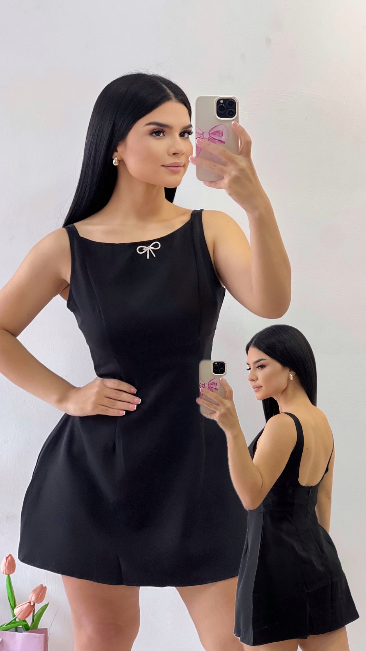 Vestido corto con lazo - espalda abierta NEGRO