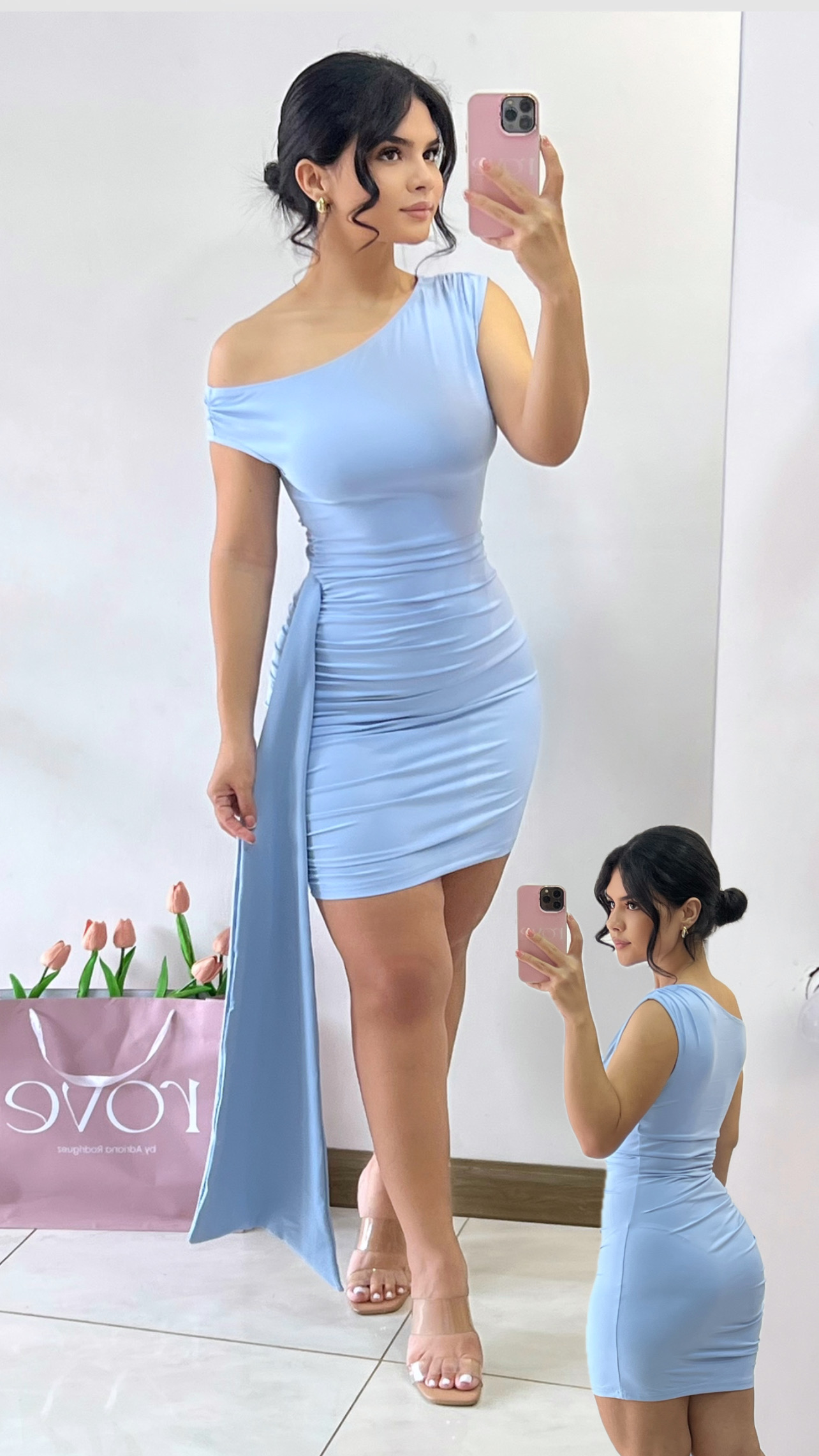 Vestido corto elegante - celeste