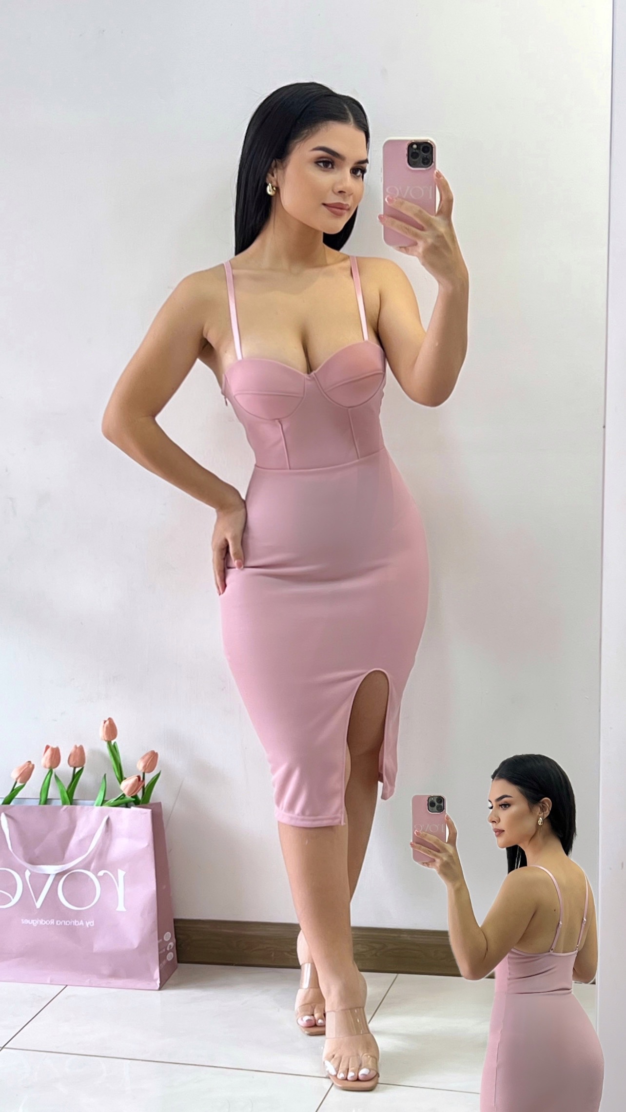 Vestido midi de tirantes rosa vieja