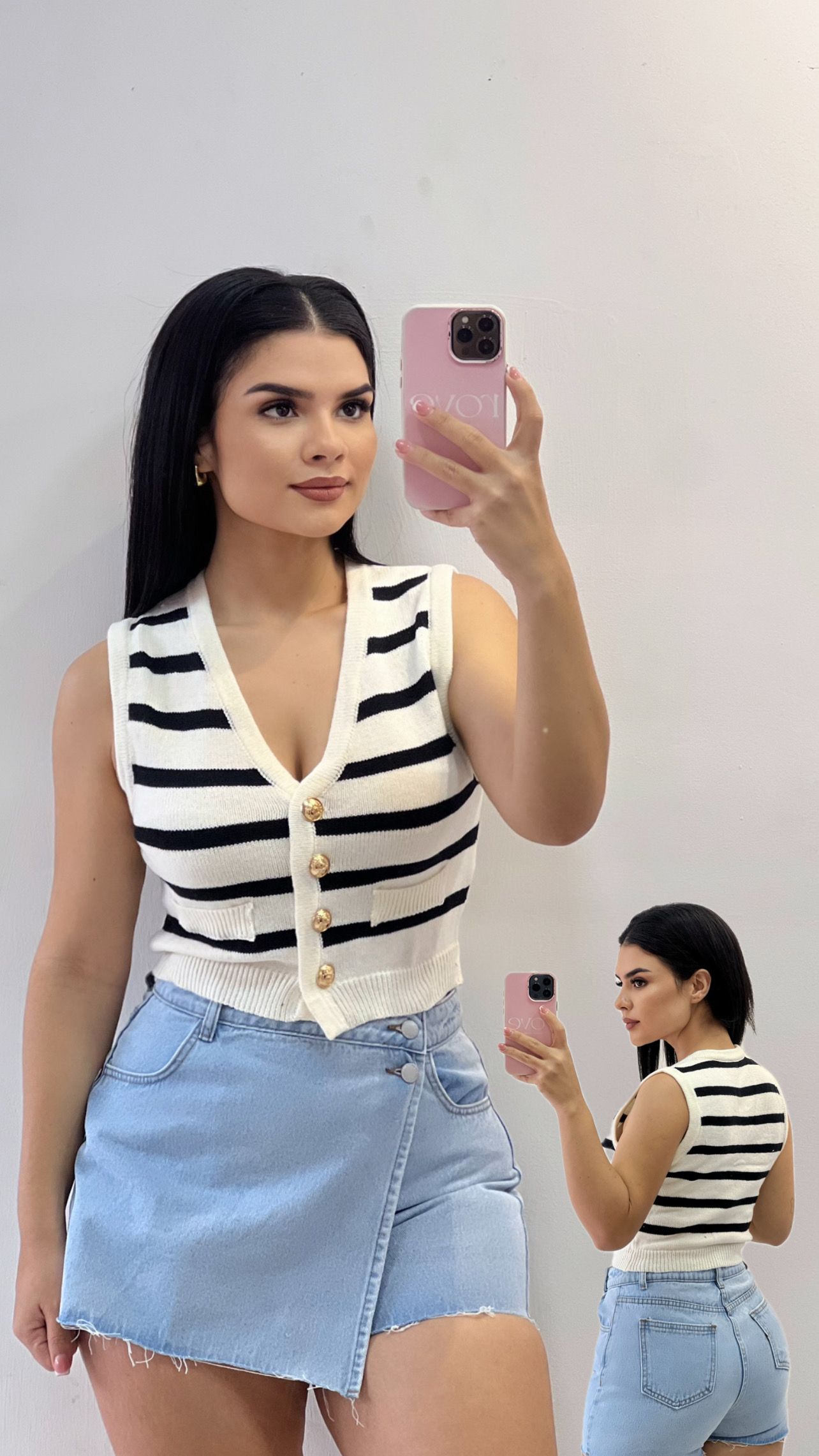 Chaleco de rayas y botones