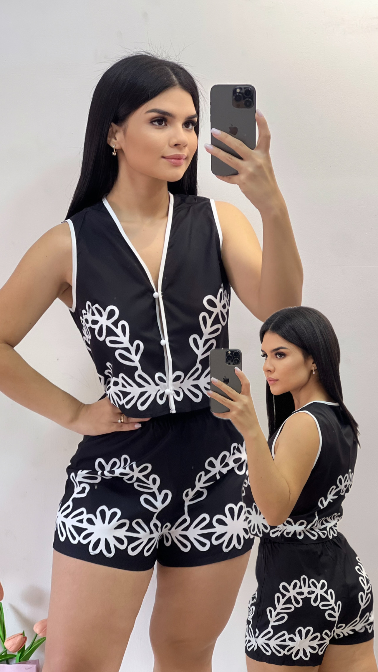 Conjunto estampado Chaleco + short negro