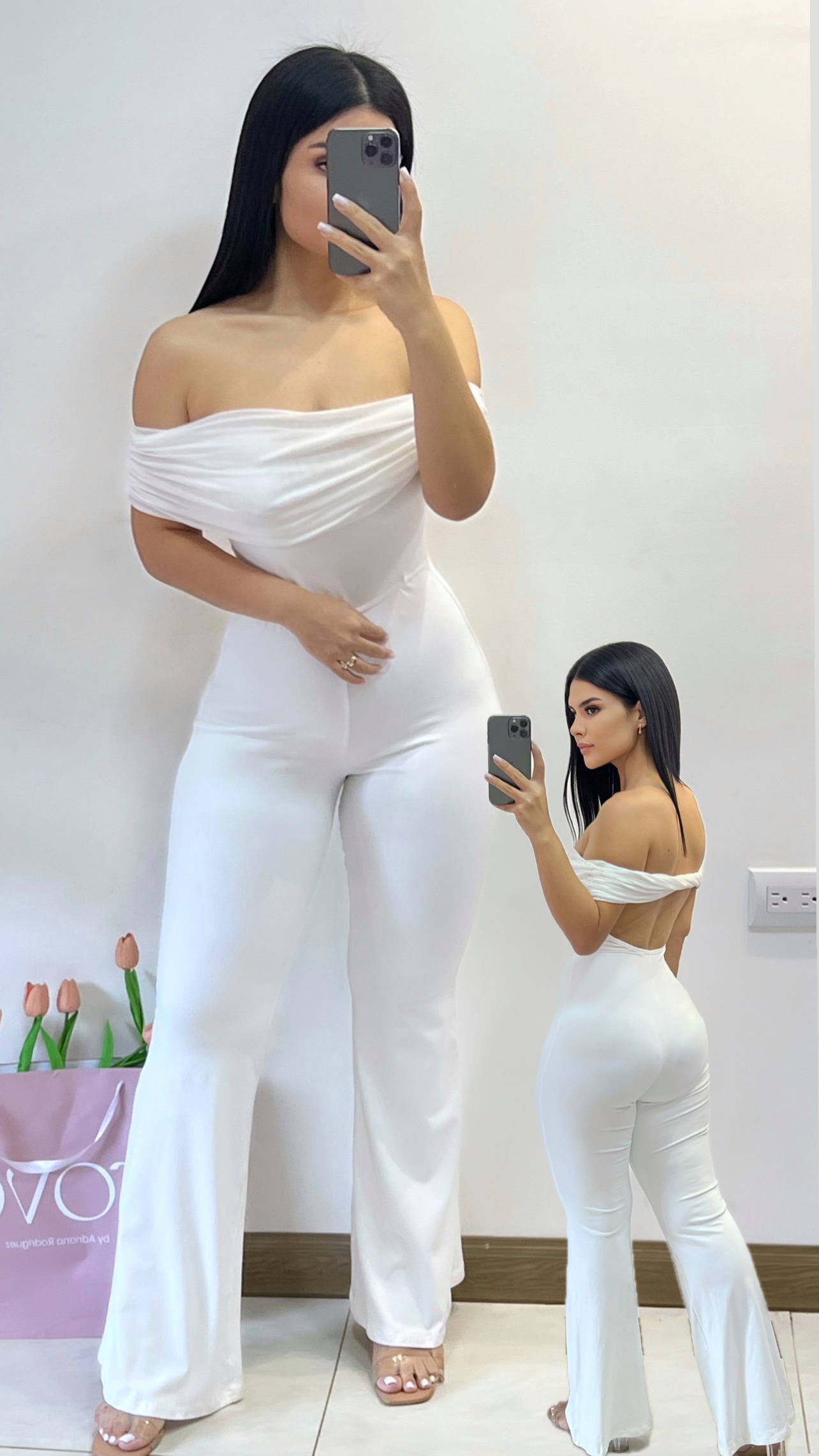 Jumpsuit off shoulder blanco