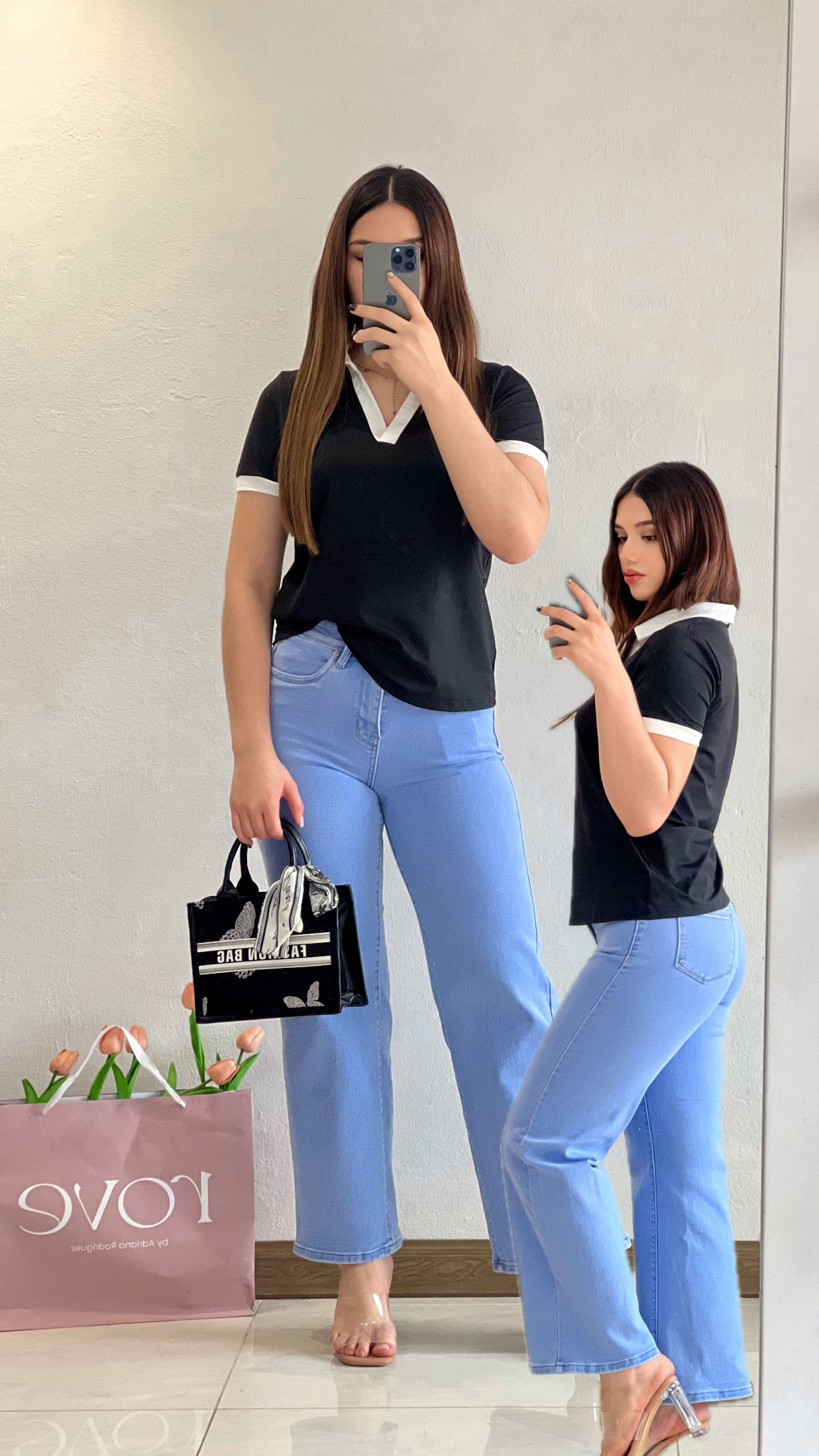 Camiseta formal con cuello Negra