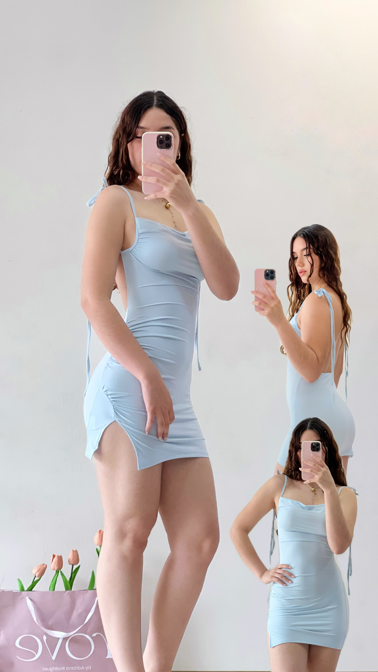 Vestido corto de tirantes espalda abierta - Celeste