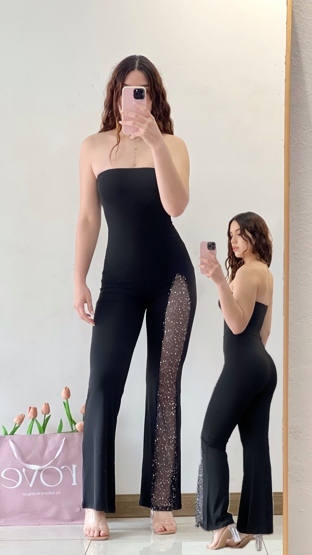 Jumpsuit tubo con abertura con brillos