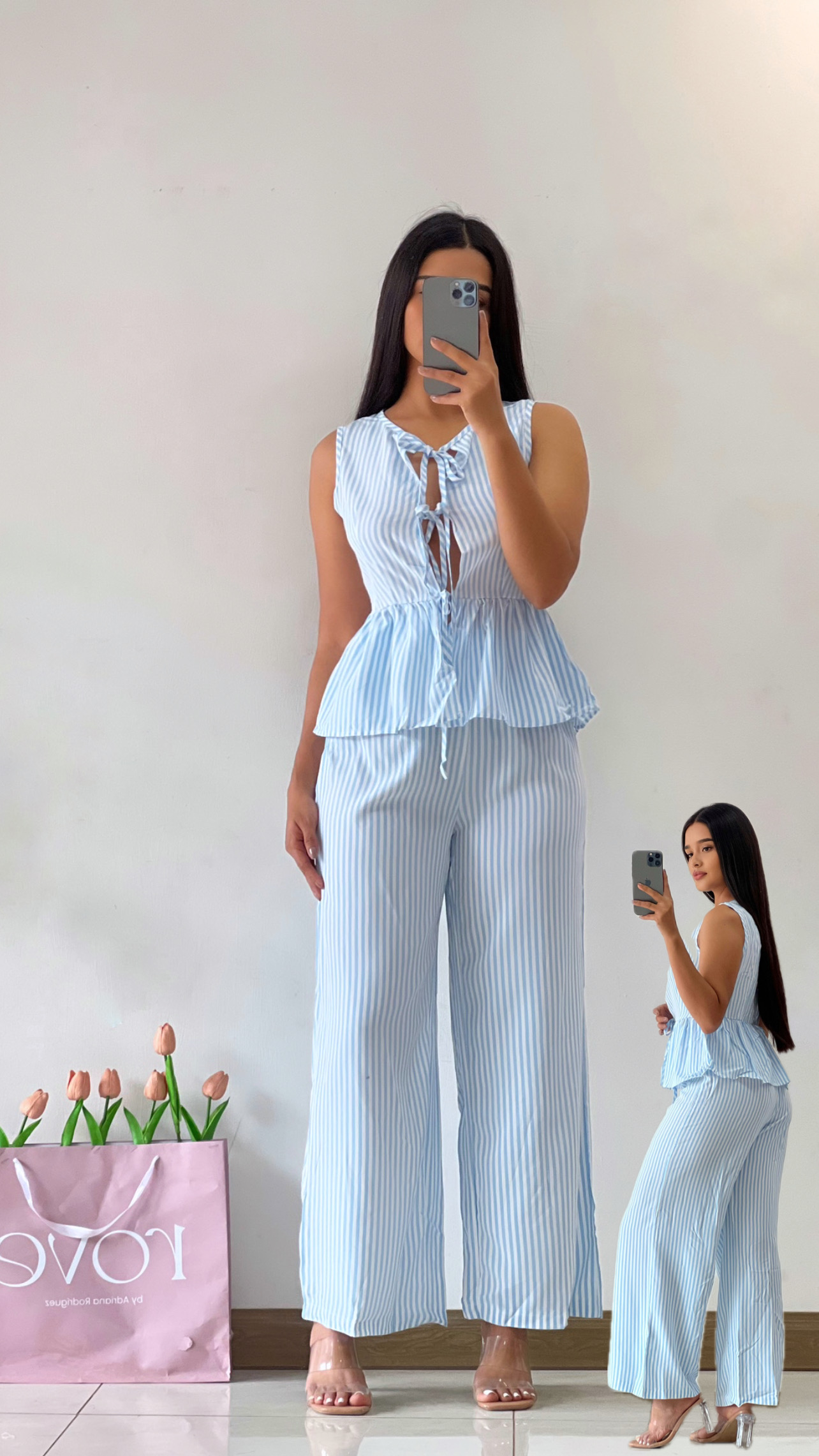 Conjunto de blusa y pant a rayas