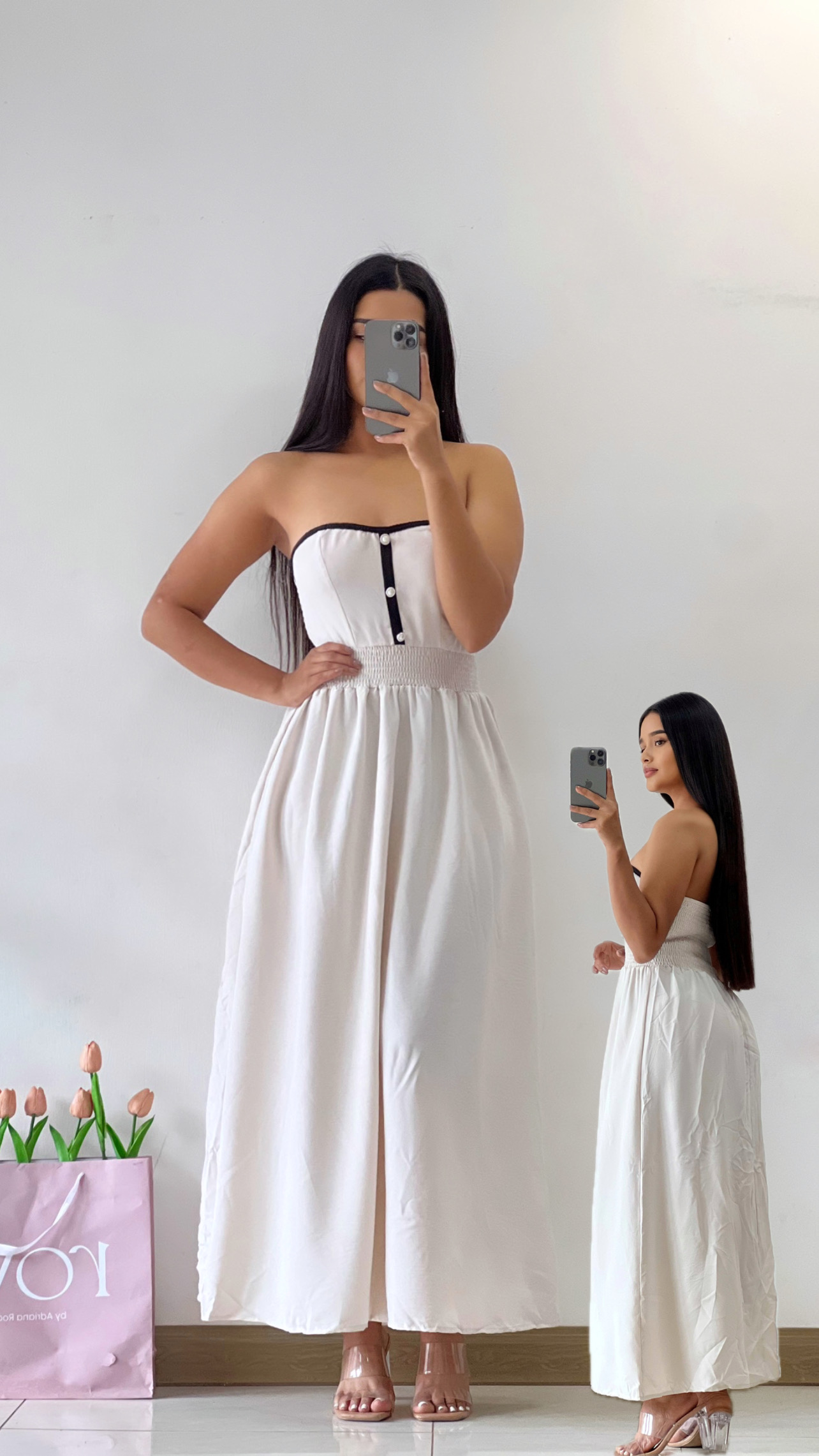 Vestido largo strapless