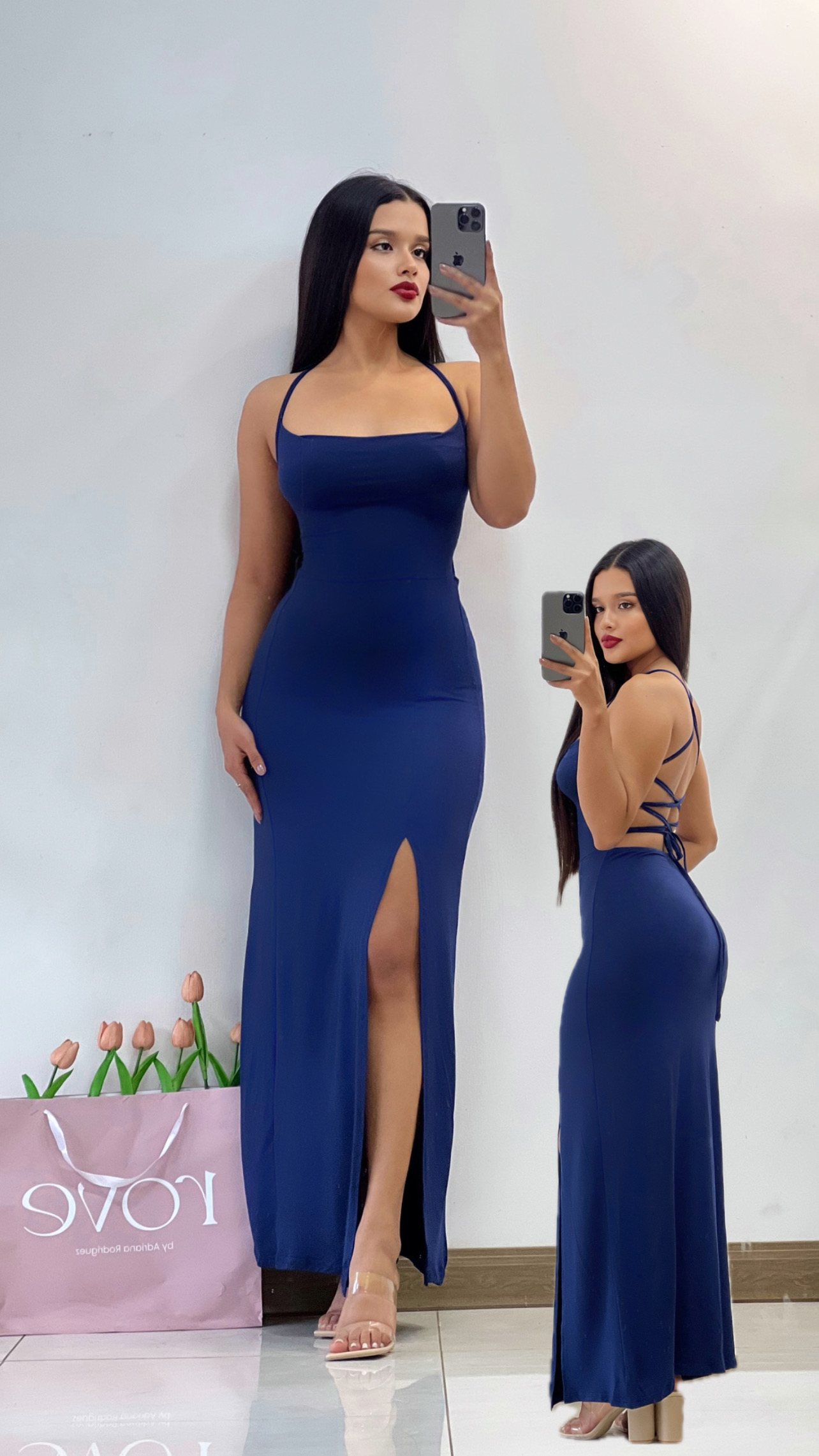 Vestido de gala espalda abierta azul