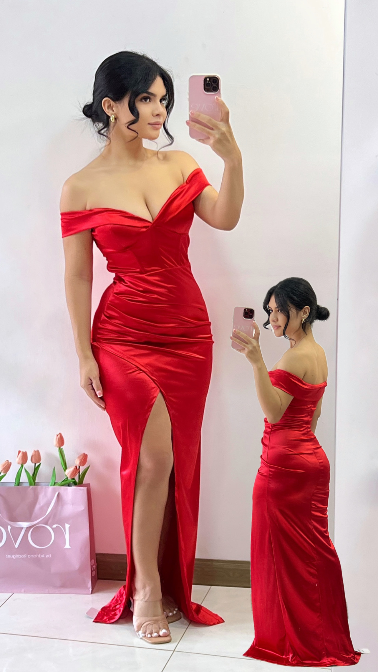 Vestido de gala offshoulder - Rojo