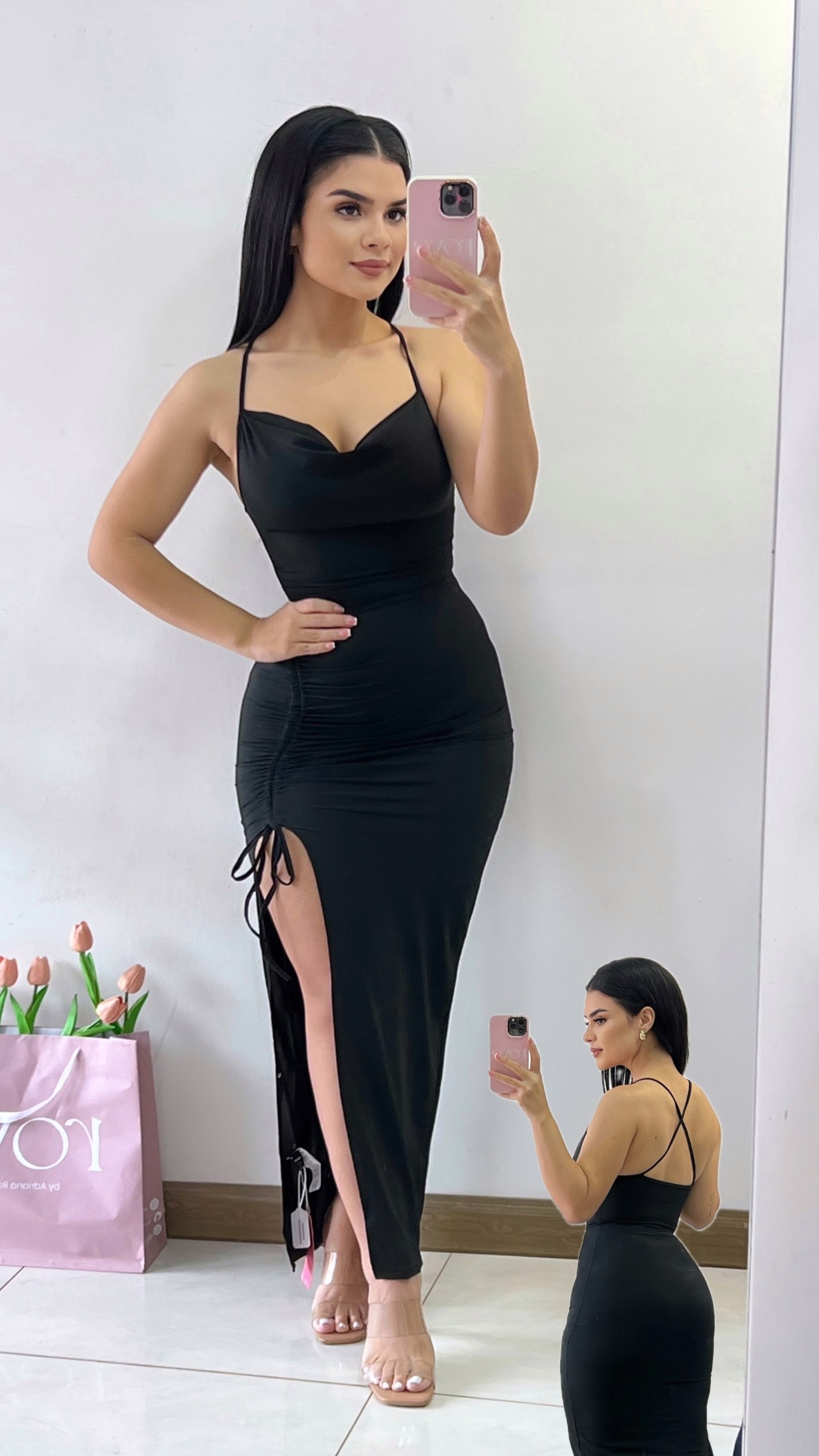 Vestido largo con abertura - Negro