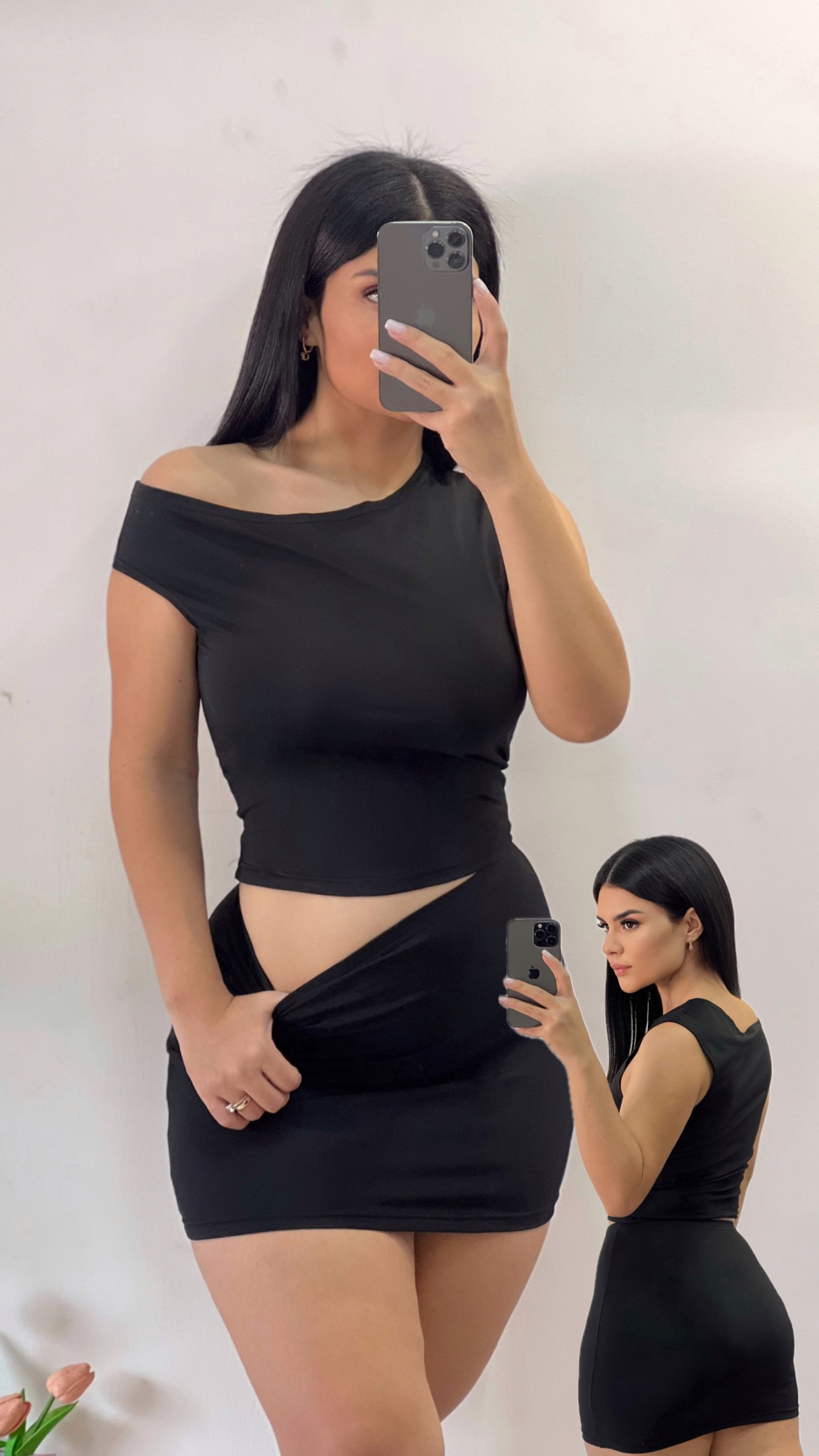 Conjunto de Croptop + minifalda negro